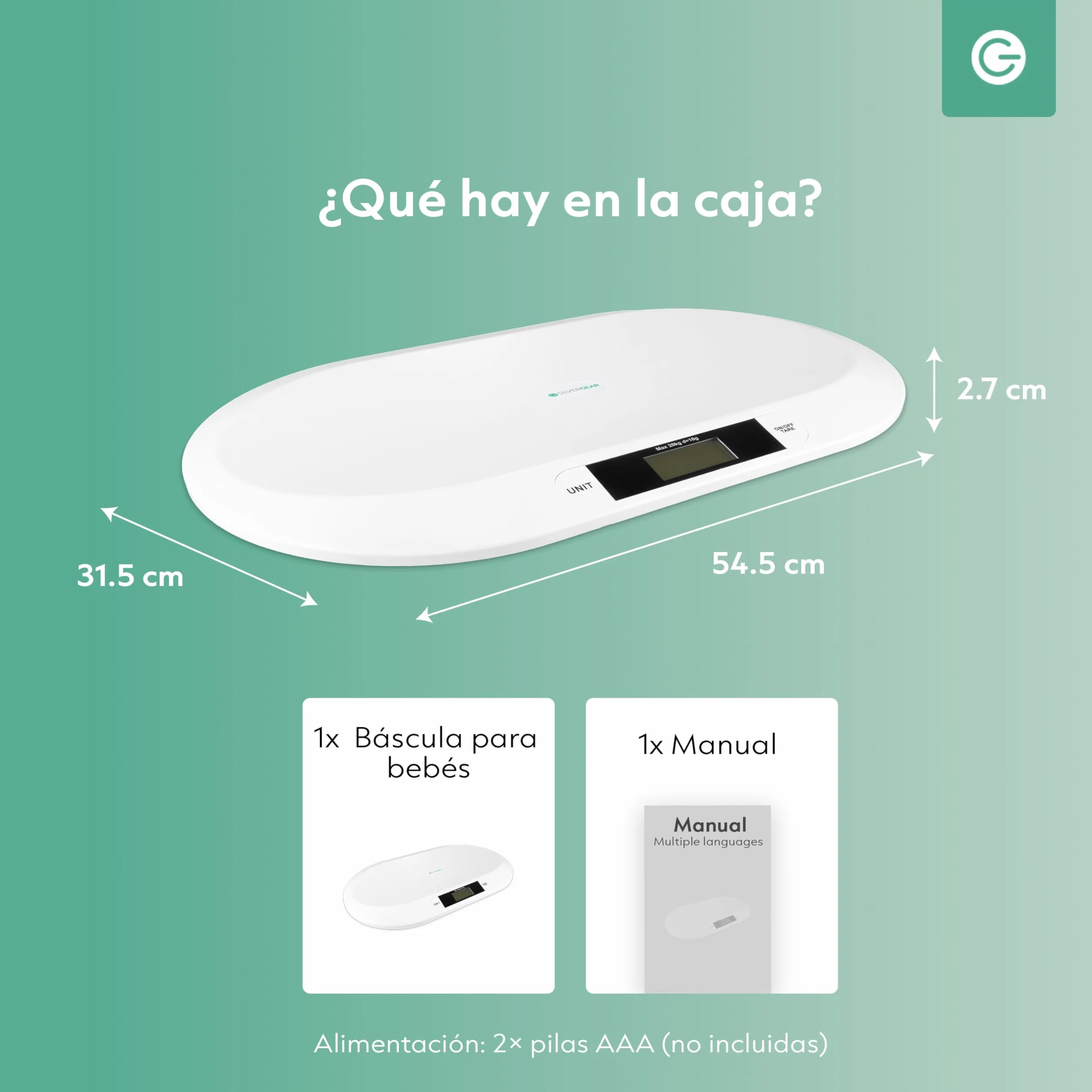 Silvergear Báscula Bebé Inteligente Bluetooth Digital App Recién Nacidos Mascotas 20 kg Blanco