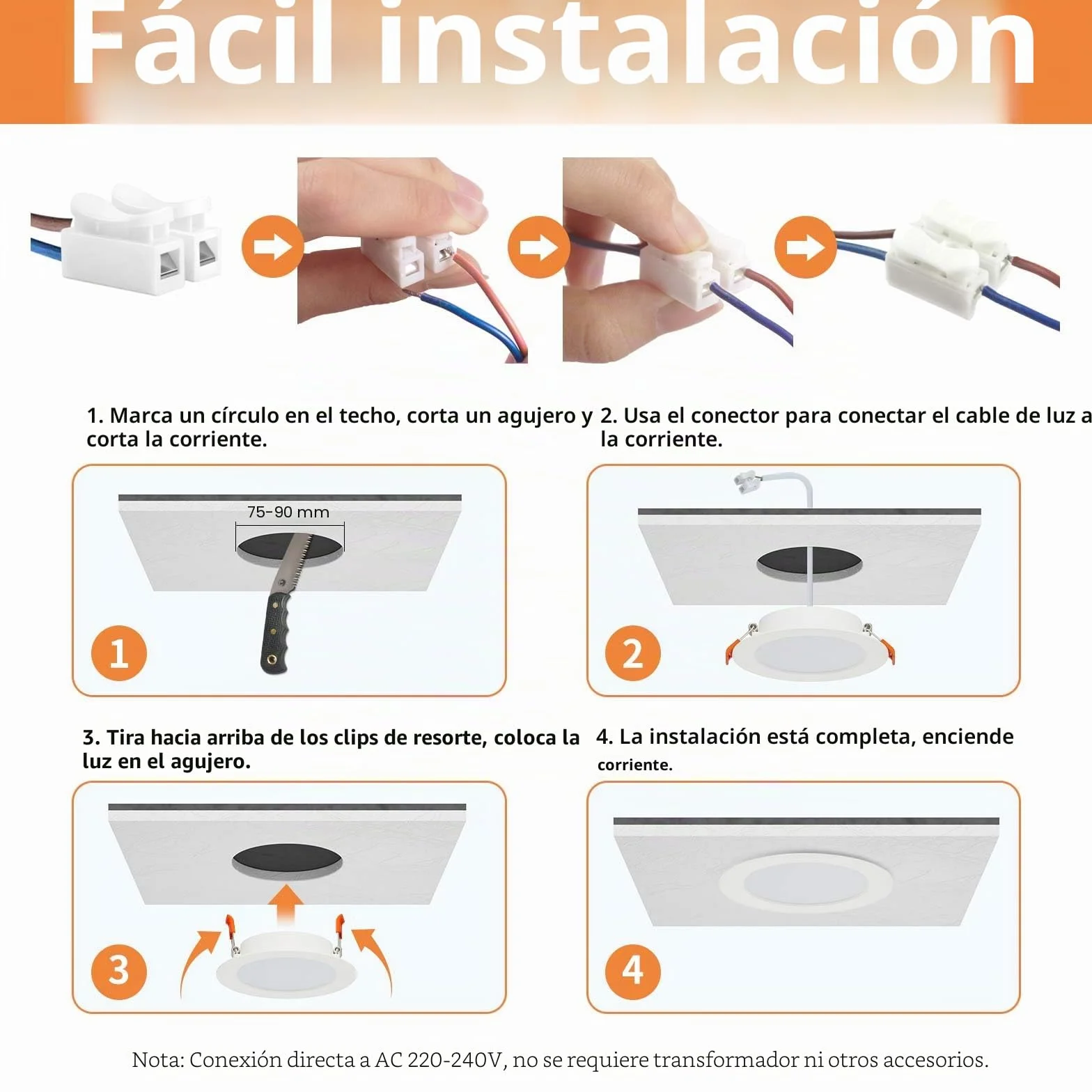 Tomosu Pack 10 Downlight LED Techo Empotrable Extraplano Redondo 5W 450LM Blanco Natural 4000K IP44 Corte 75-90mm AC 220-240V