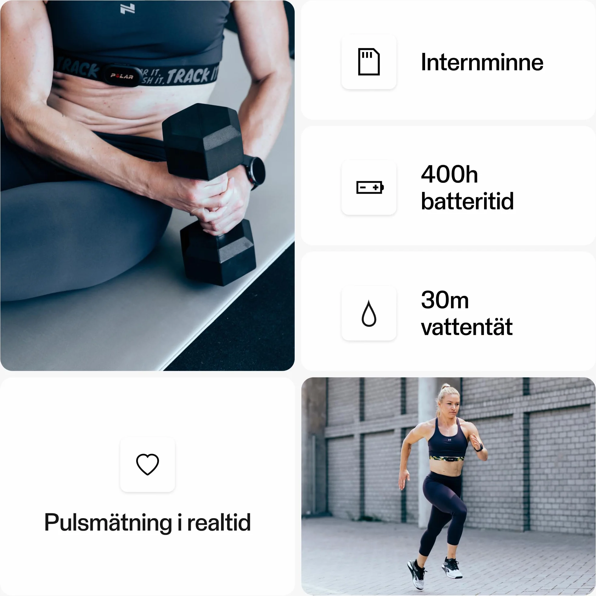 Polar H10 Sensor de FC Negro Ant+ Bluetooth ECG/EKG VFC Resistente al Agua Elástico Lavable XS-S 62-74cm
