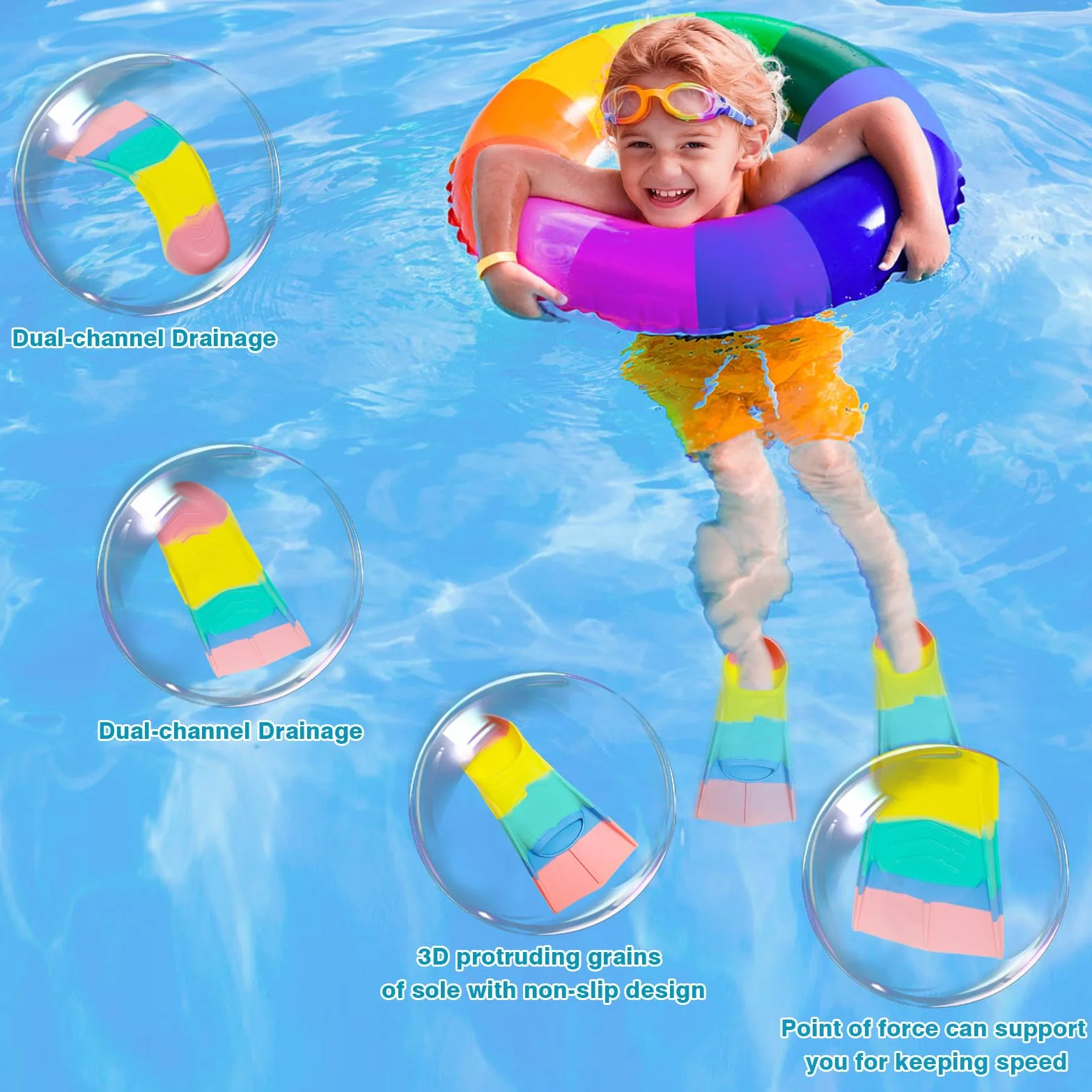 Aletas de natación para niños, 100% silicona, aletas de entrenamiento, aletas de natación para niños y adultos, entrenamiento de agua abierta, snorkeling
