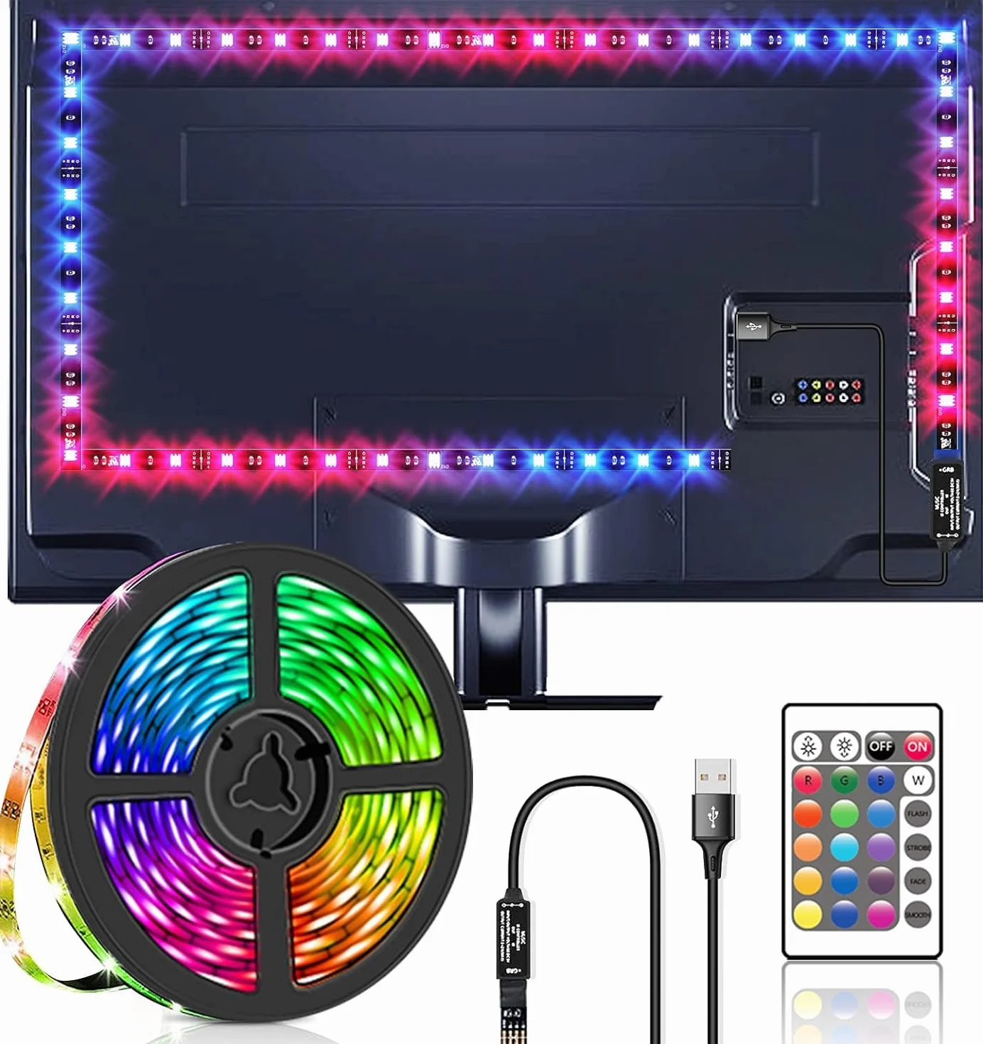 Cinta LED 5050 RGB USB 2 m para TV 32-55" HDTV con mando a distancia Multicolor