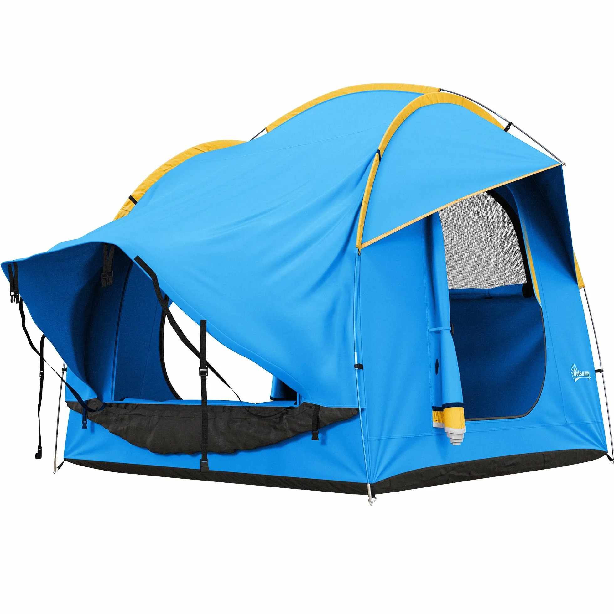 Outsunny 5-6 Personas Familia Hatchback Coche Tienda de campaña SUV con 3 Puertas y Ventana de Malla, para Trekking, Camping y Senderismo, Azul y Naranja