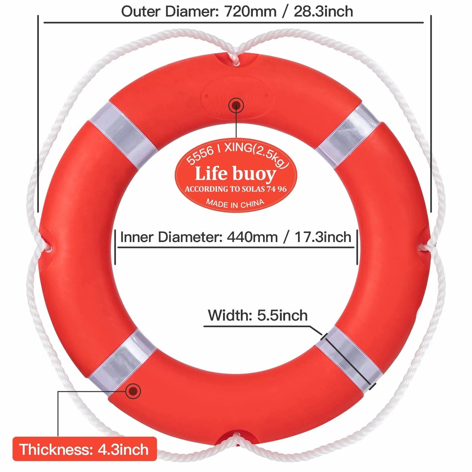 Aro Salvavidas de Barco de 72 CM con Cuerda de aro Salvavidas Flotante de Agua 30 M, 2,5 KG estándar Internacional Profesional al Aire Libre Anillo Salvavidas
