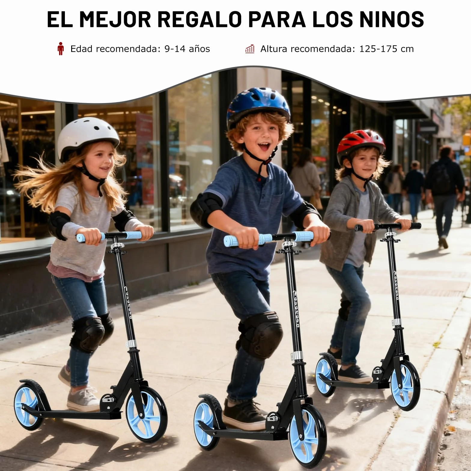 Patinete Scooter Plegable, Patinetes para niños y niñas, 9-14 años con Manillar Ajustable 88-98.5cm, Patinete con 2 Ruedas Grandes 200mm y Freno Posterior, Máx. 100kg