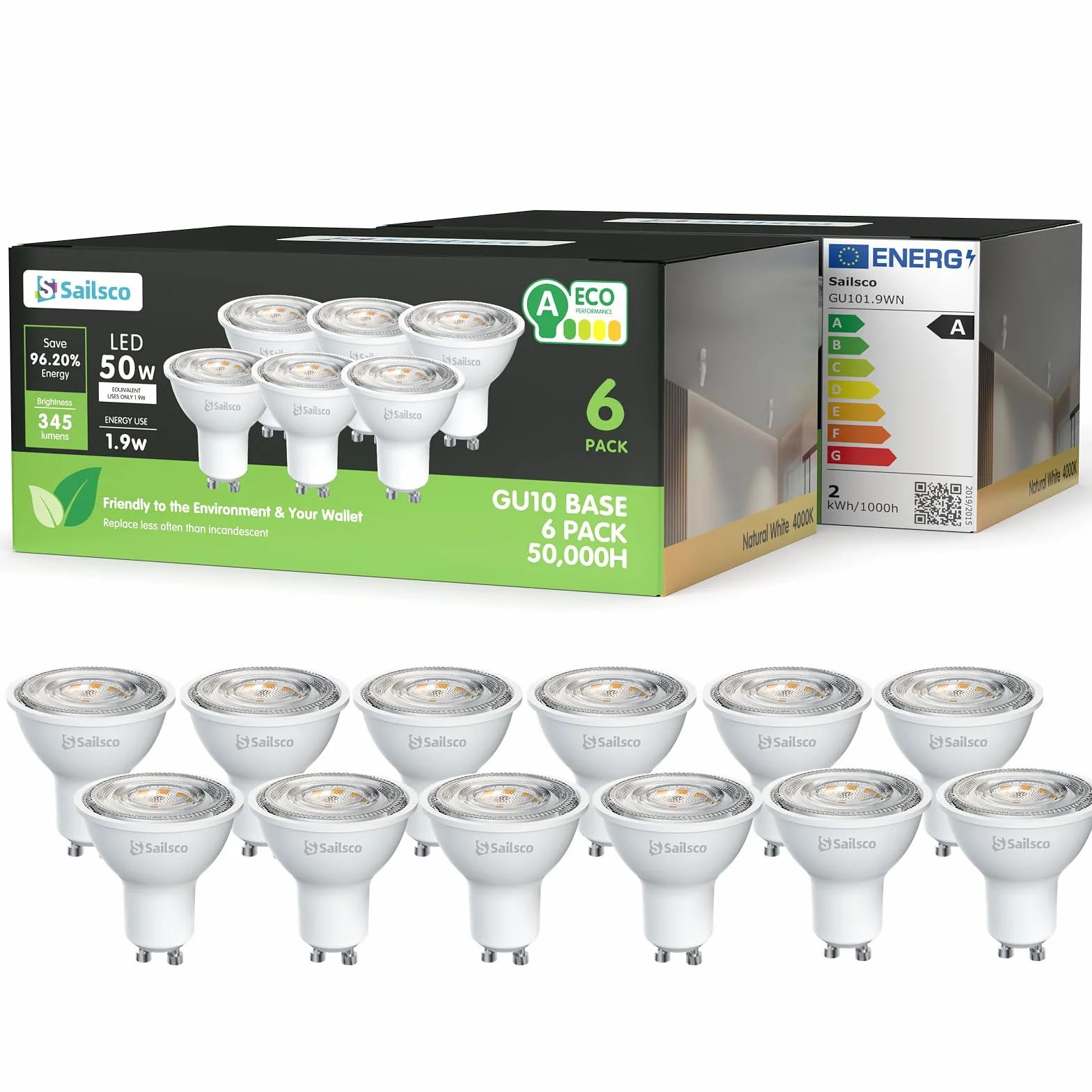 GU10 LED Spot Bombilla Blanco Neutra 1.9W 4000K 50W Equivalente Ángulo de Haz 36° No Regulable 12 Piezas