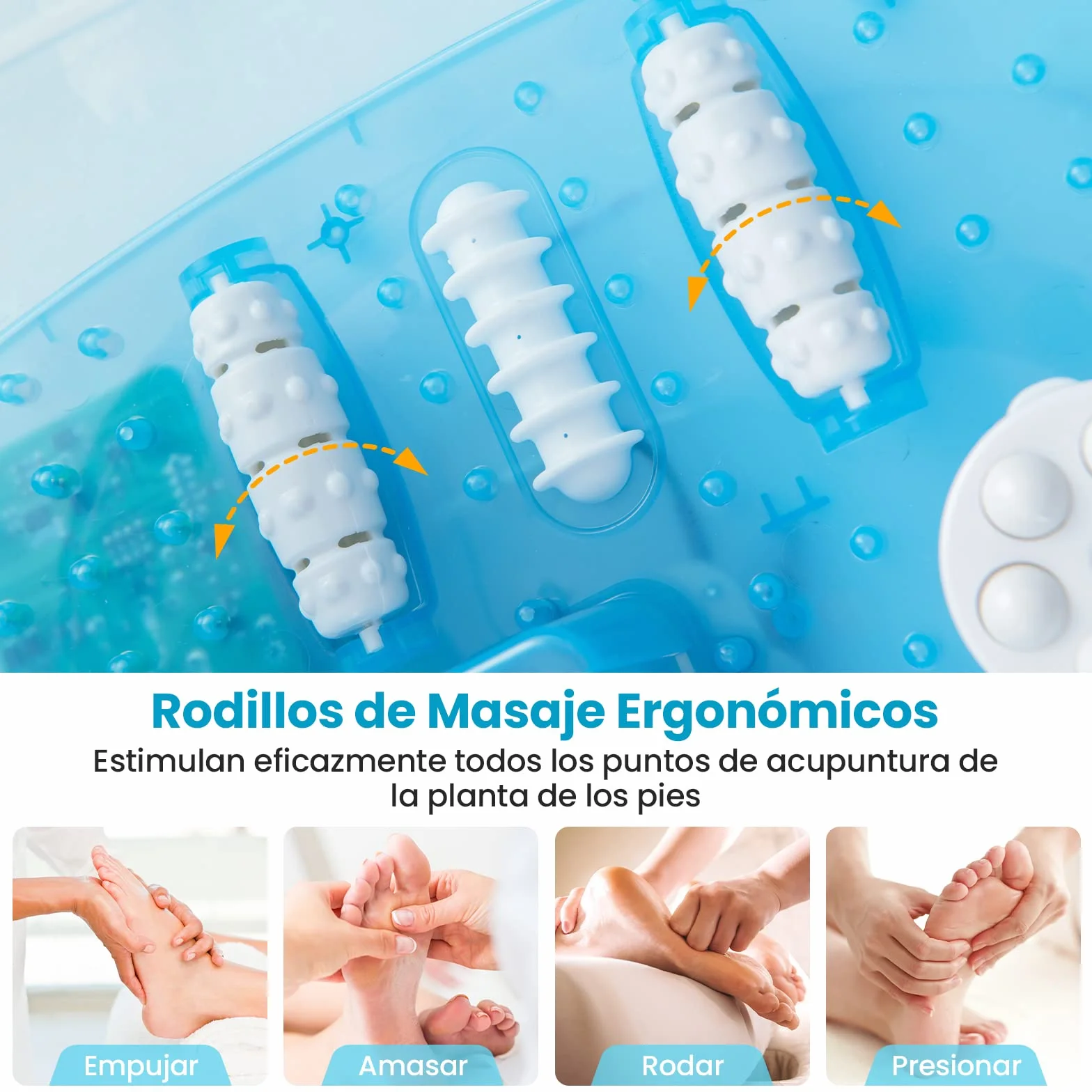 COSTWAY Masajeador de Pies con Calor, Burbujas y Vibración, Pediluvio Eléctrico Azul