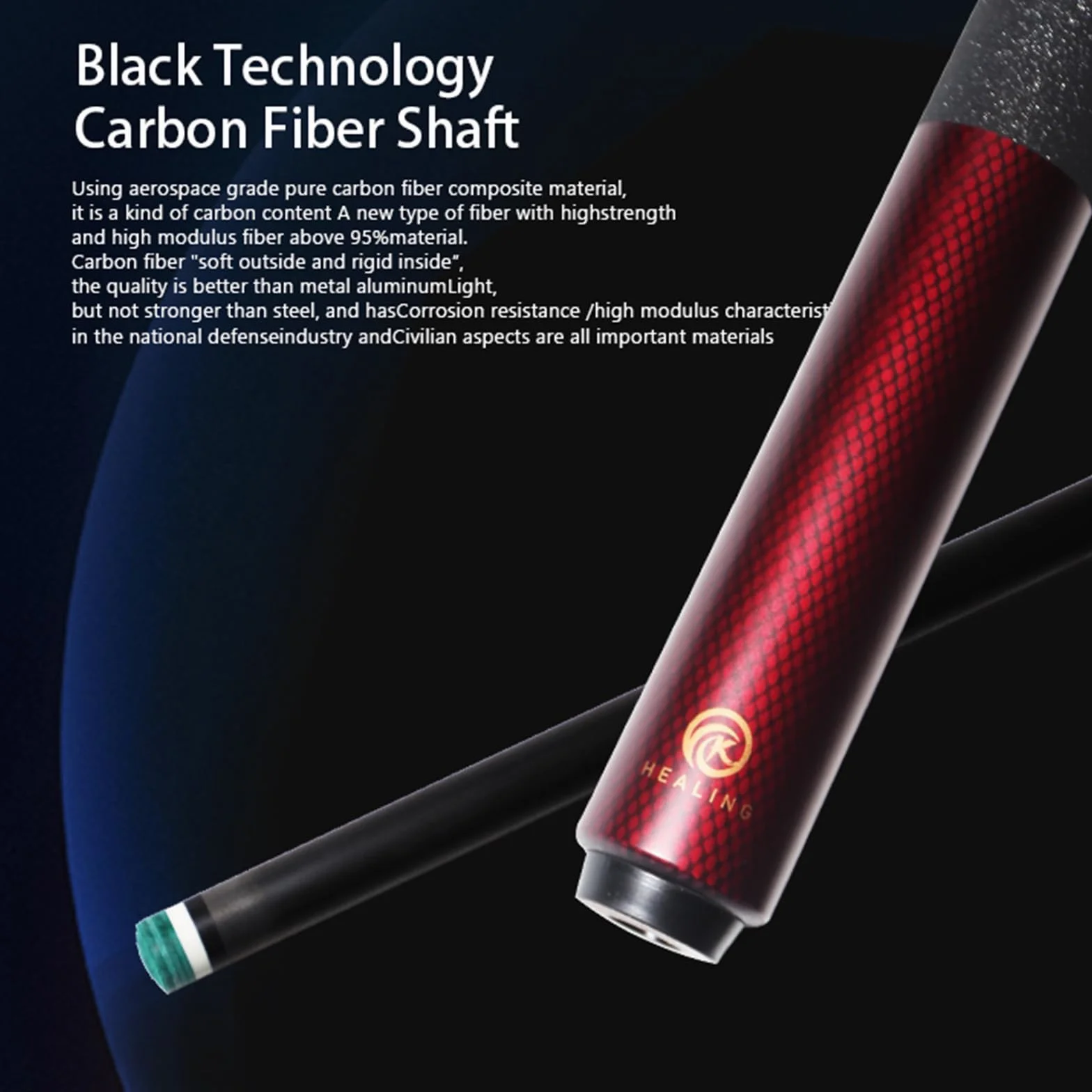 KHEALING Taco de billar fibra de carbono 12,5 mm 58 pulgadas profesional