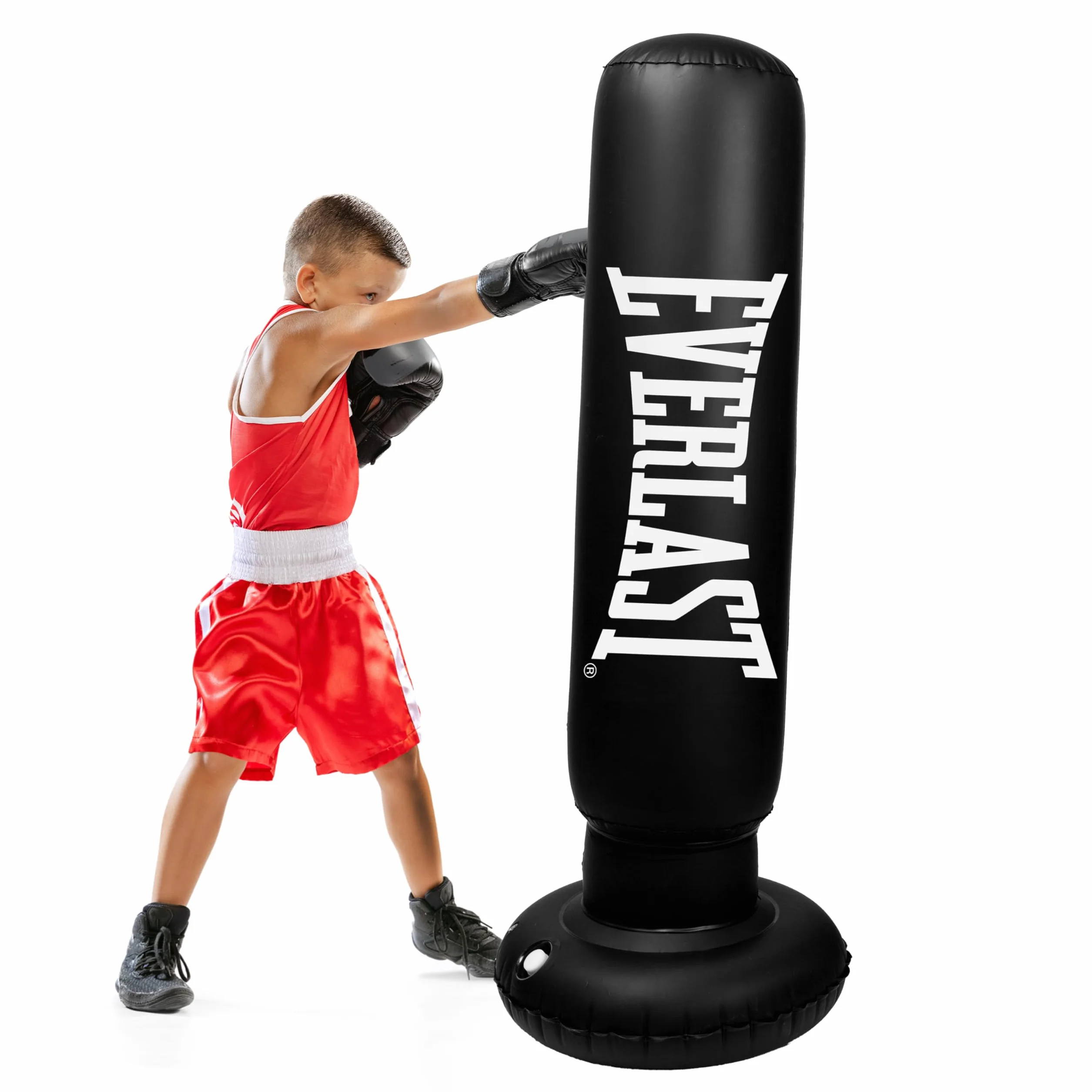 Everlast Saco de Boxeo Inflable, Principiantes y Fitness, Portátil con Gráficos, Base Rellenable, Bomba Pie, Altura 132 cm
