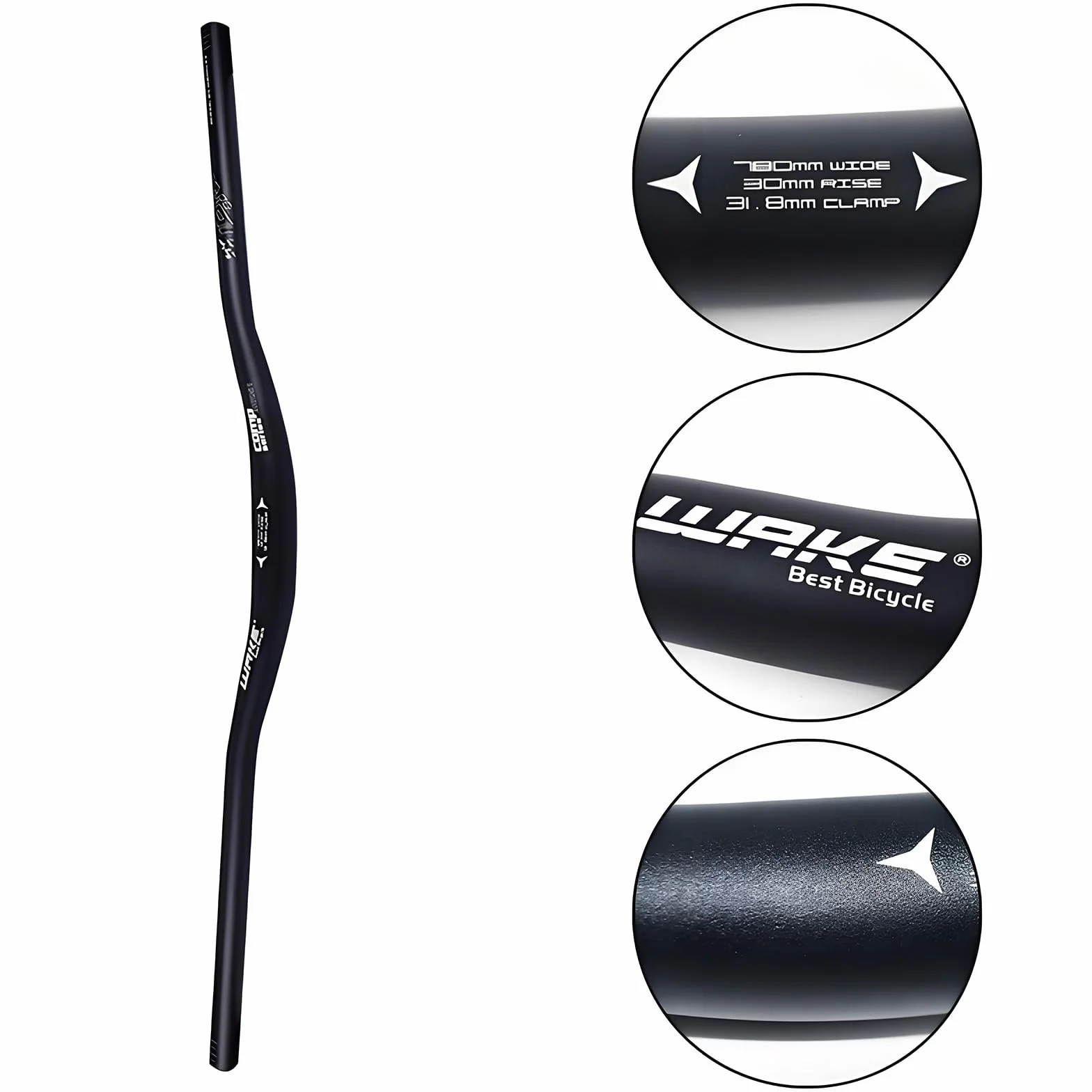 WAKE Manillares para bicicletas, Mountain Bike Manillar Ancho MTB Barras Elevadoras Mangos de Bicicleta de aleación de Aluminio extralargos Extra Largos para bajadas Off-Road 31.8 * 780MM Negro