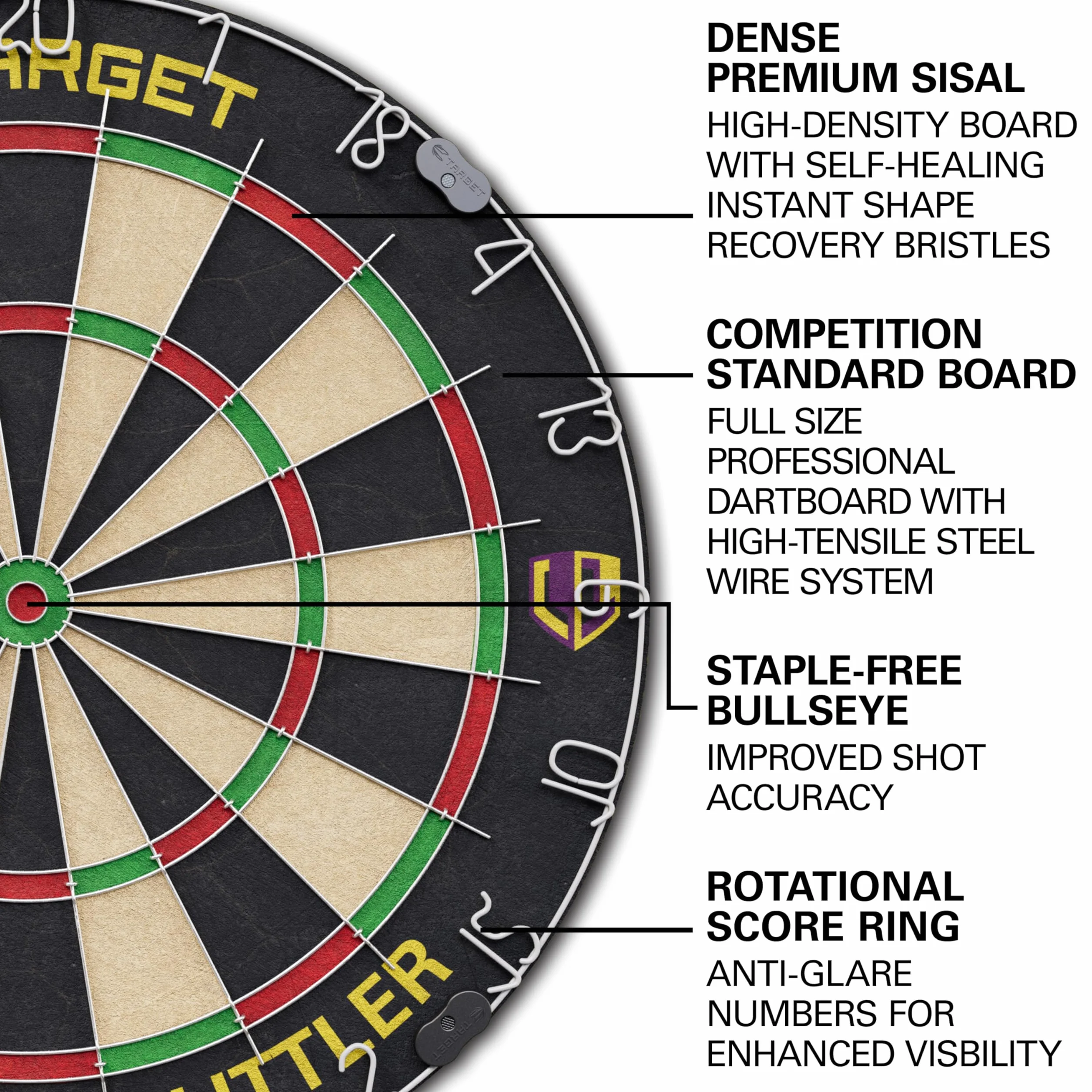 Target Darts Juego de Diana y Armario para Jugadores | Luke Littler/Dimitri Van den Bergh/Gabriel Clemens | Armario para Diana con 2 Juegos de Dardos con Punta de Acero, Tablas de Puntuación, Línea