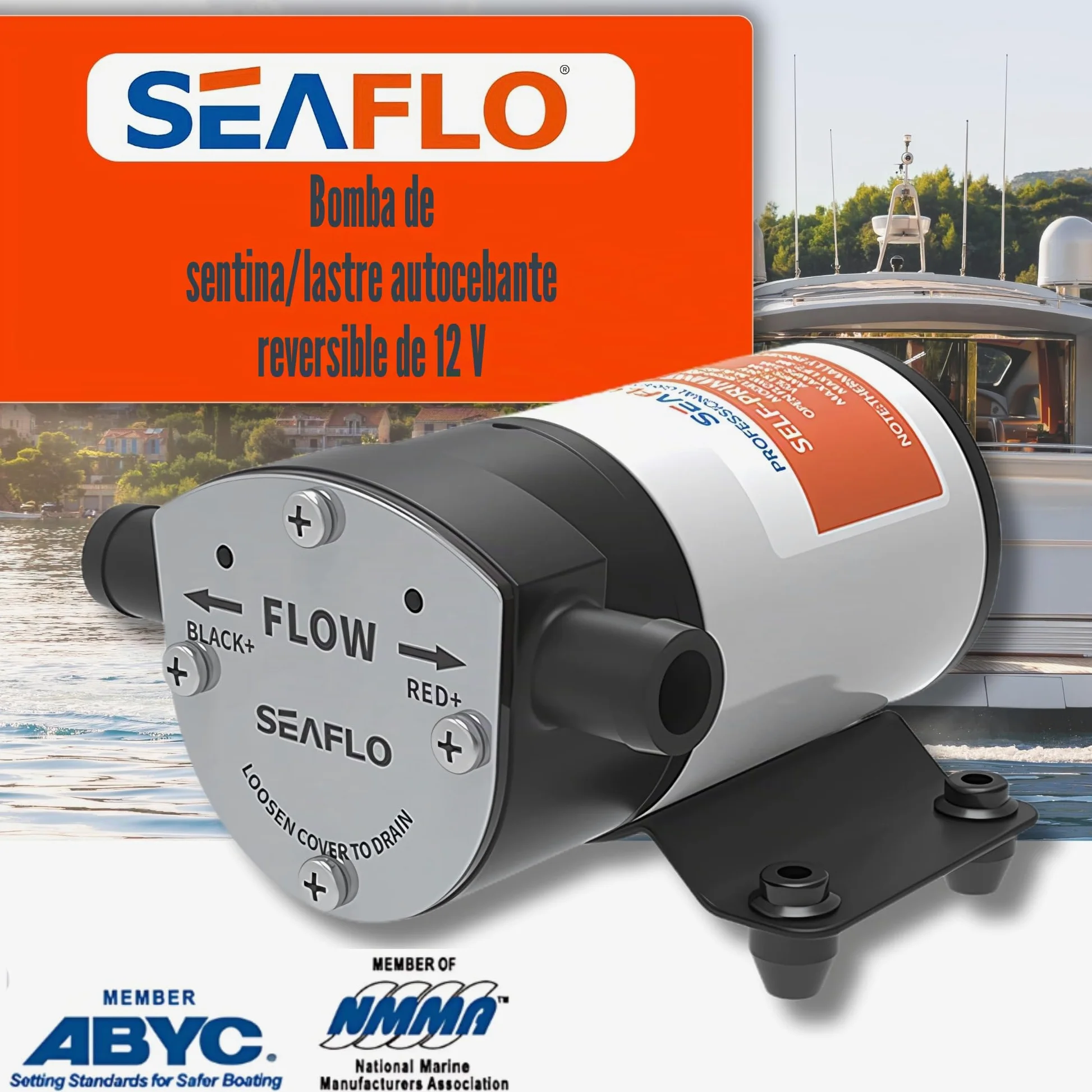 SEAFLO Marine - Bomba de balasto con impulsor autocebante reversible de 12 V y 8 GPM