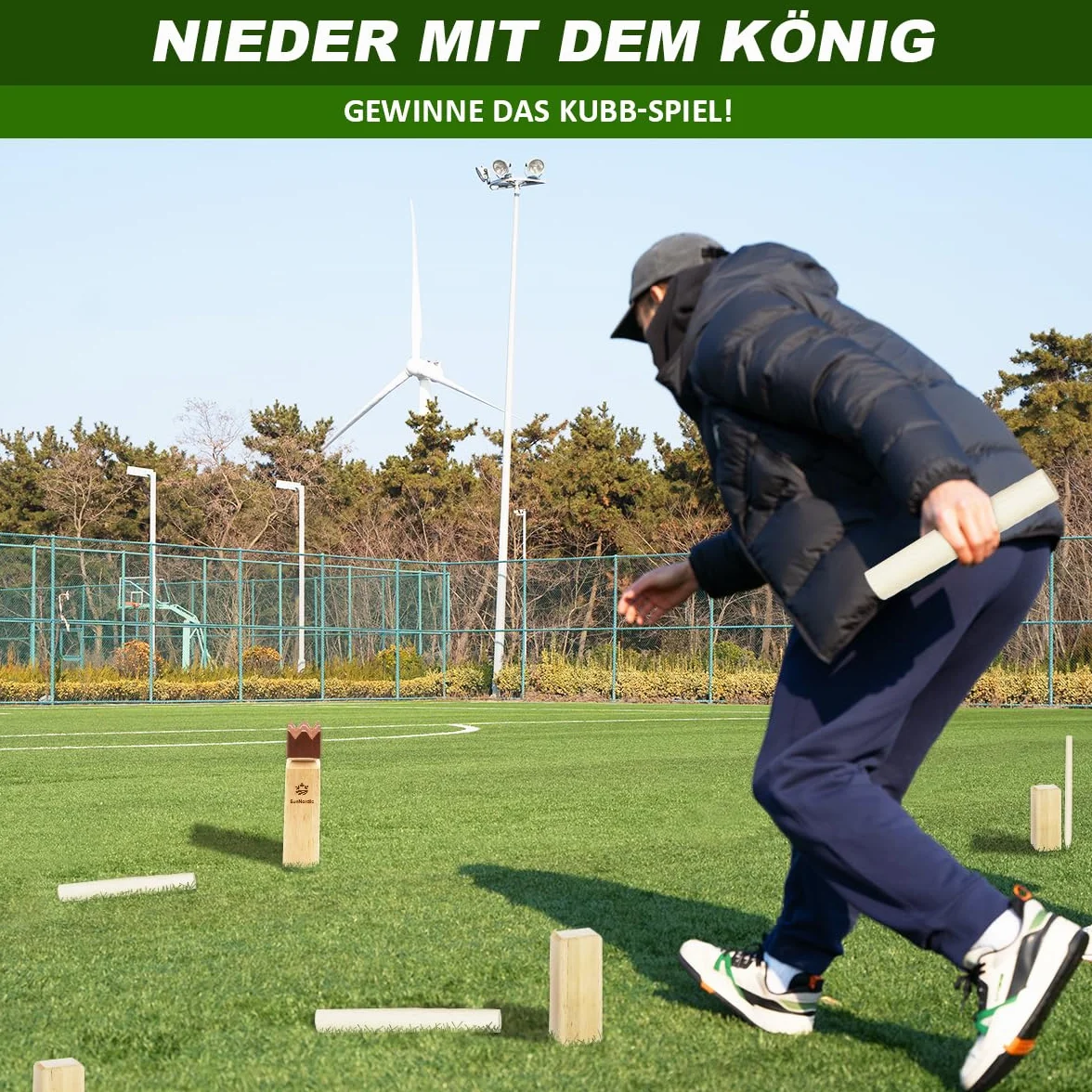 SunNordic Kubb Juego de Lanzamiento Vikingo, Juego de ajedrez Sueco Hecho de Madera de Caucho de, Incluye Bolsa de Lona e Instrucciones de Juego, Juego Robusto de Kubb Yard para niños y