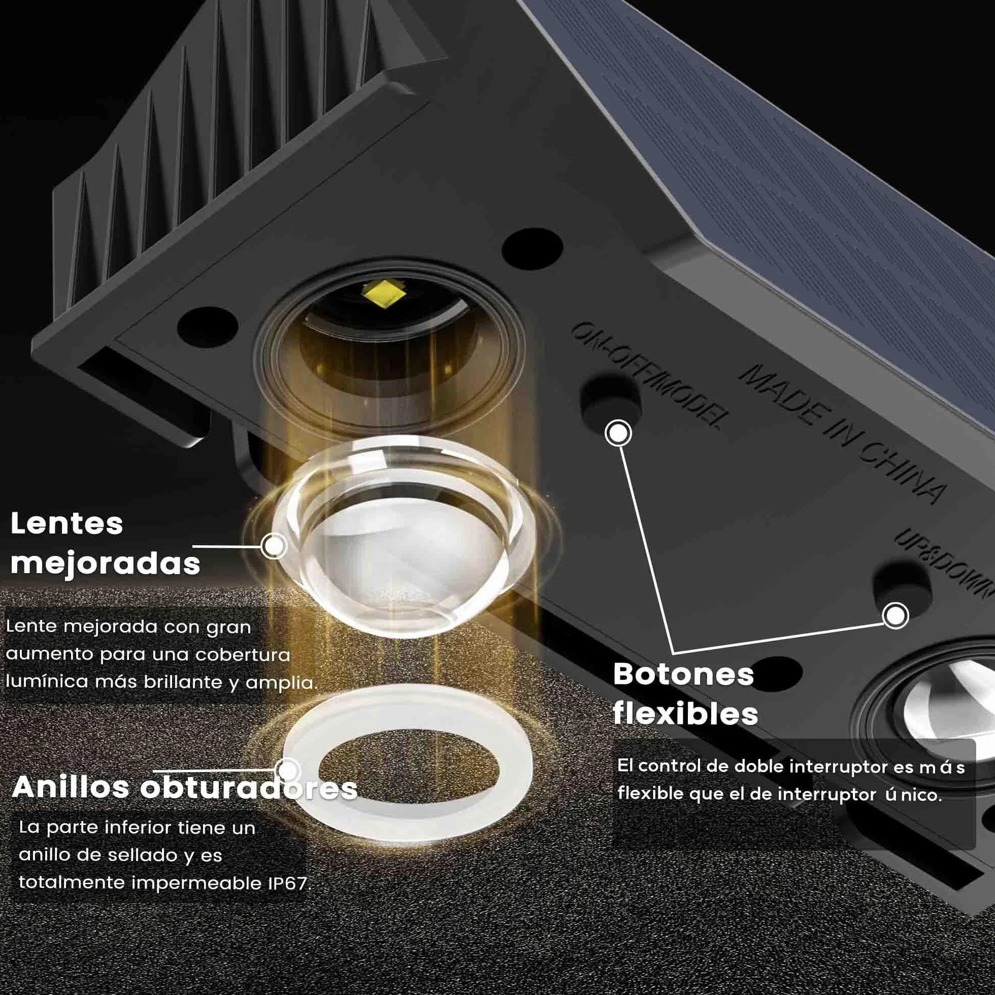 Aplique Solar Exterior IP67 Impermeable 4 LED Blanco Cálido para Jardín Patio Balcón