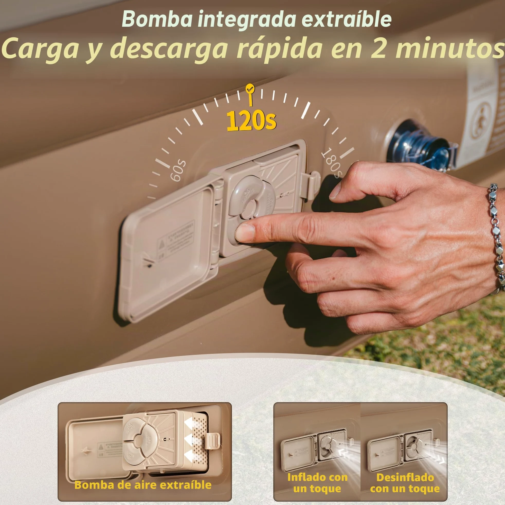 Naturehike Colchón Hinchable 3 Personas con Bomba Integrada Recargable - 200x180x38cm Cama Hinchable para Camping y Casa - Colchón Inflable Portátil y Resistente