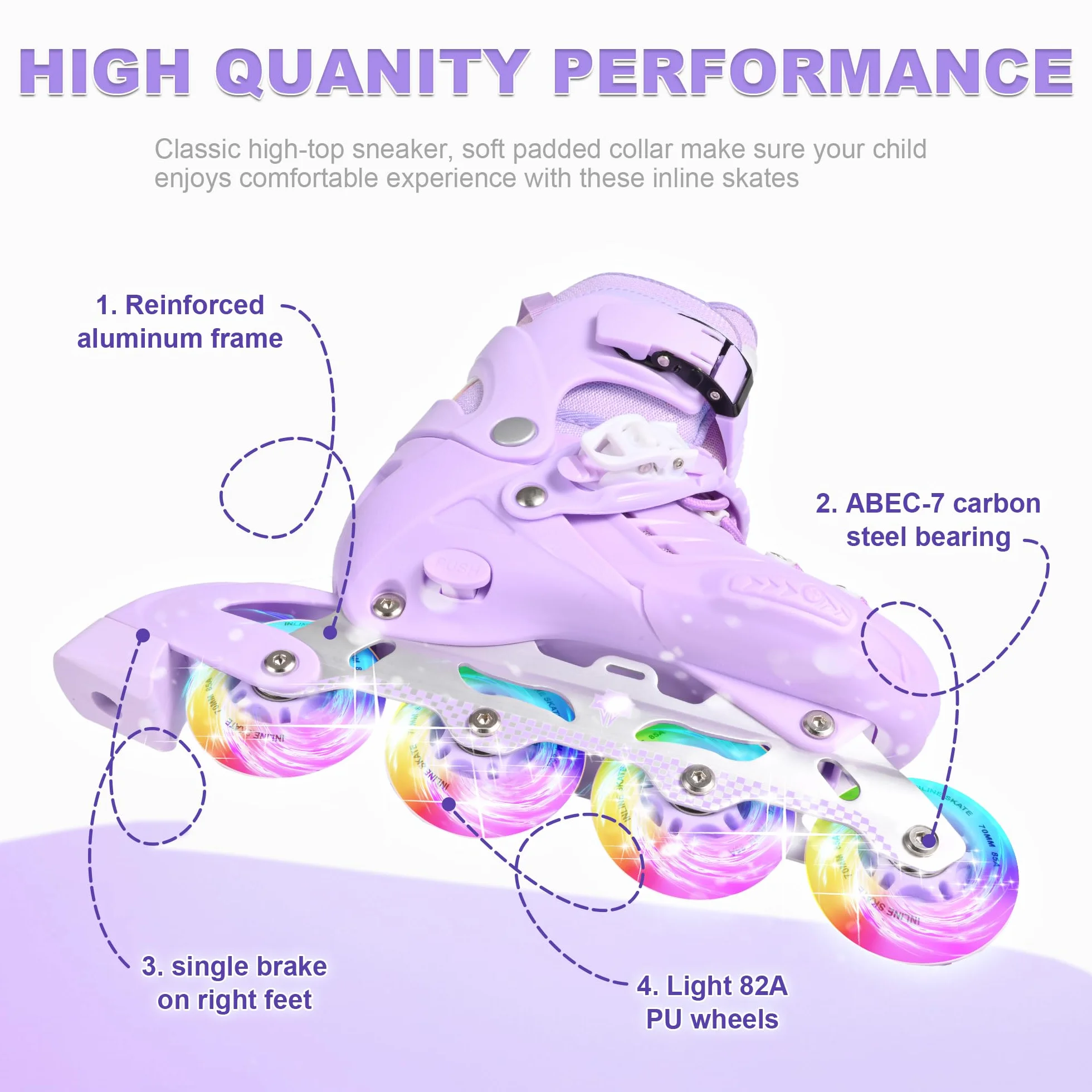 Patines en Linea para Niñas Tamaños Ajustables Marco de Aluminio Estable Zapato a Prueba de Golpes Patines de Ruedas Interior y Exterior