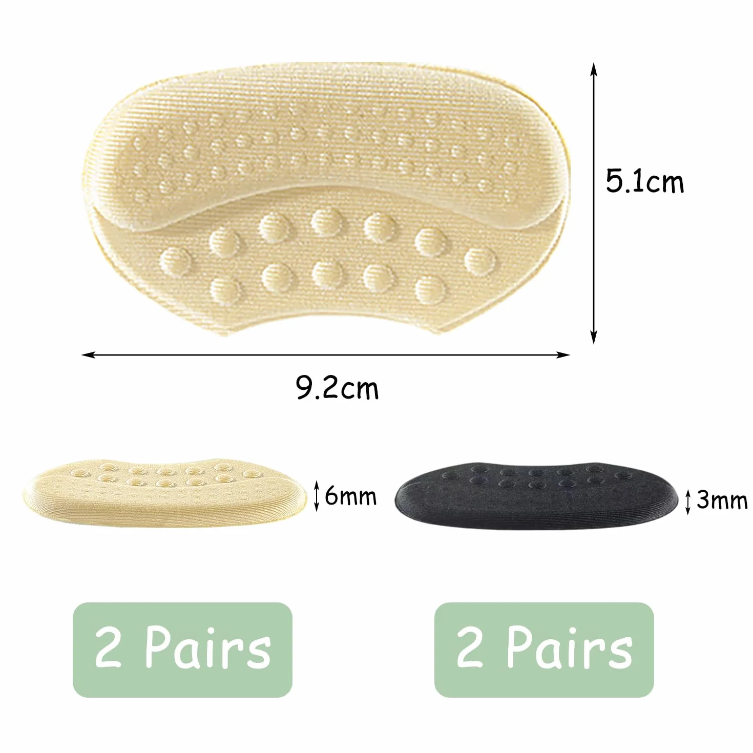 Almohadillas para Talones Autoadhesivas Reducir Talla Zapato, Antiam pollas, 4 Pares (Negro y Beige)