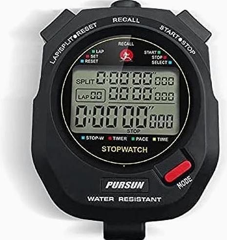 Cronómetro digital con memoria dividida de 100 grados, alarma de calendario y modo de ritmo, pantalla extra grande resistente al agua, a prueba de golpes, para entrenadores, incluye batería
