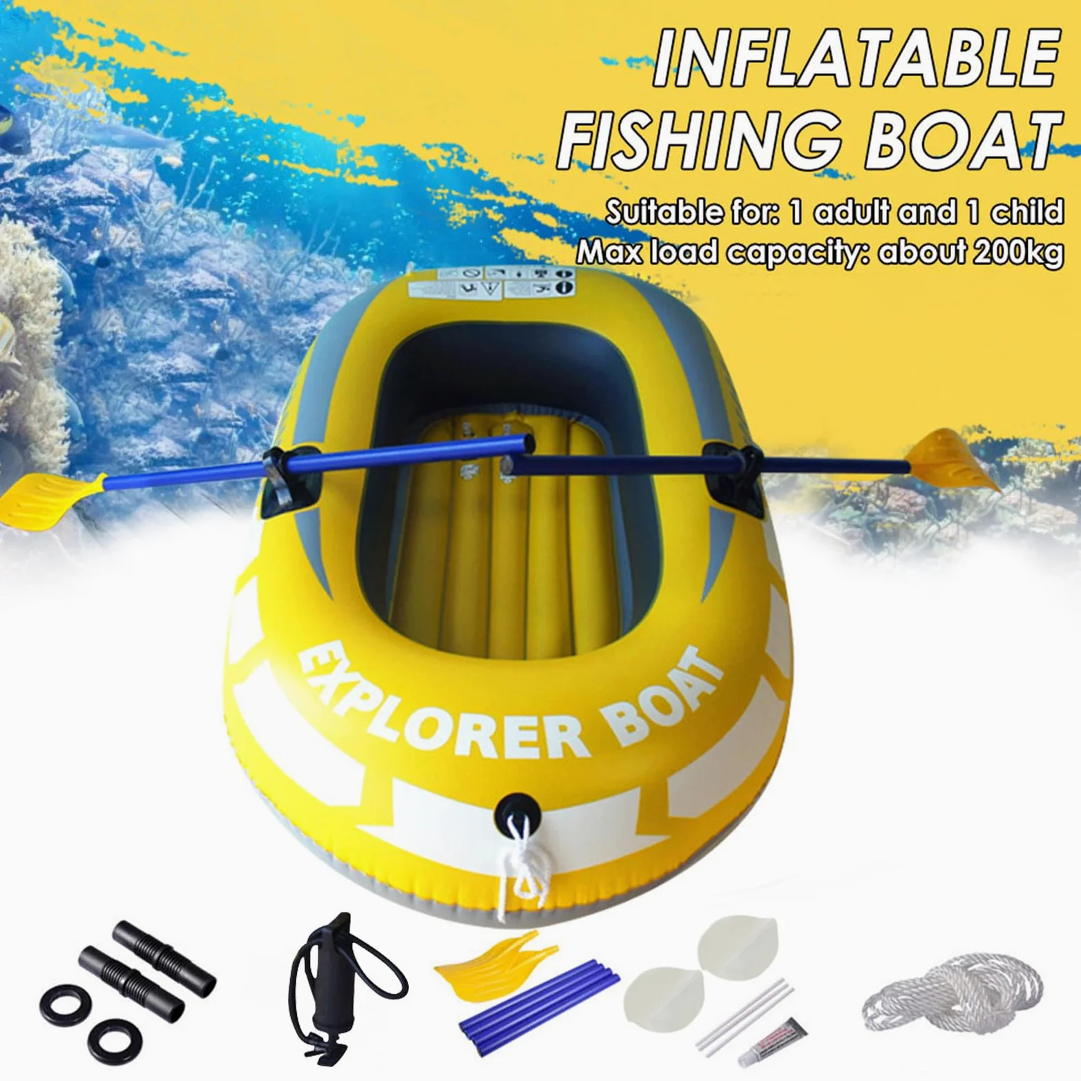 Kayak hinchable - Canoa kayak para 1/2 persona, canoa inflable portátil | Barcos de pesca portátiles plegables y gruesos, juego de pedales de turismo para deportes acuáticos al aire libre y viajes a