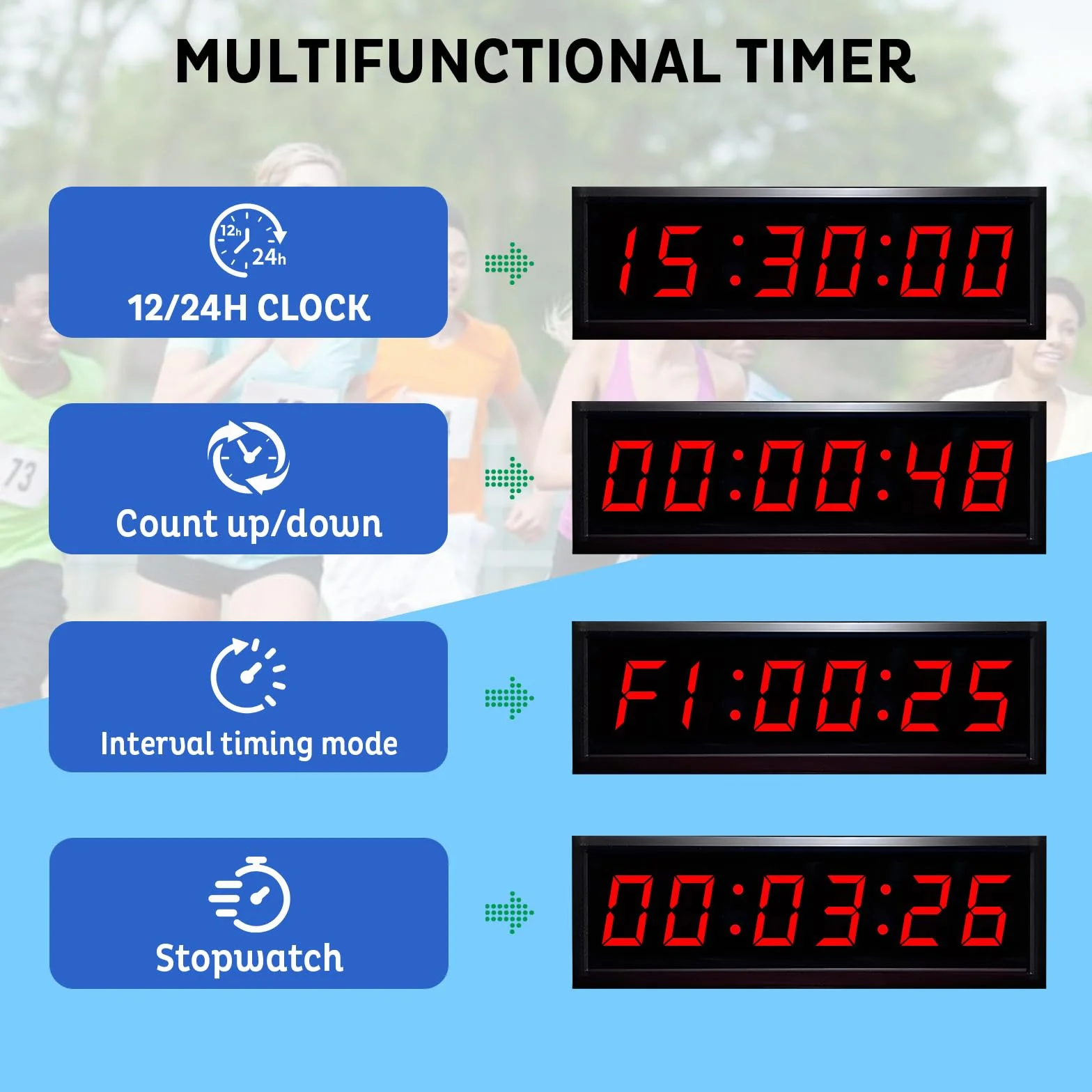 Temporizador de cuenta atrás, 2,3 pulgadas, con trípode, 6 dígitos, función de recuento de baja/alto, mando a distancia, cronómetro, reloj digital LED de 12/24 horas, adecuado para entrenamiento