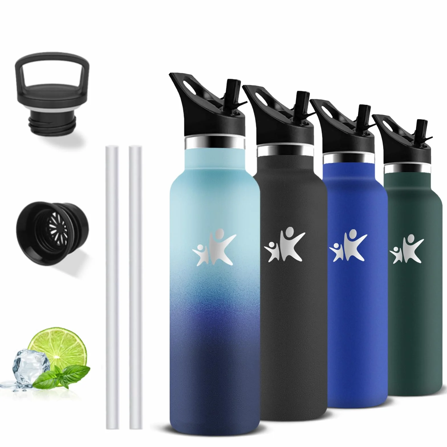 Grsta Botella Agua Acero Inoxidable, Botella Termica 500ml, A Prueba de Fugas, Cantimplora con Pajita, Mantiene 24H Frio/12H Calor, Cantimplora Infantil, Termo para la Oficina, Cámping, Yoga, Escuela