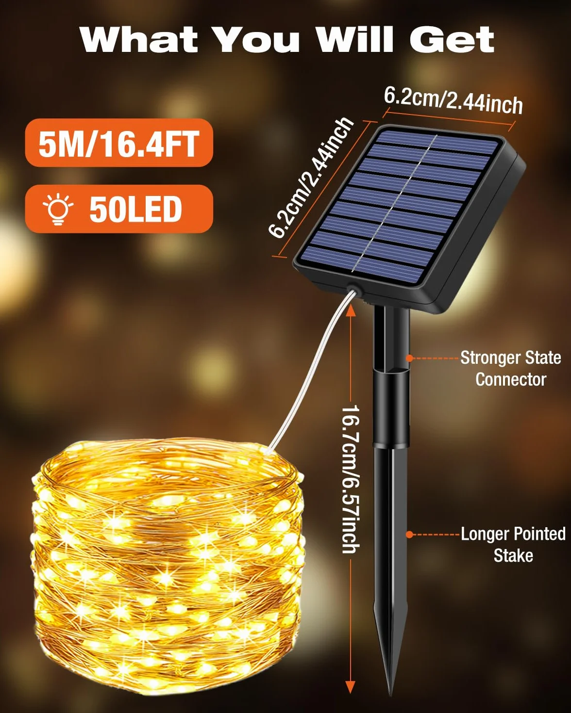 Guirnaldas Luces Exterior Solar 5+2M 50 LED 8 Modos IP65 Blanco Calido