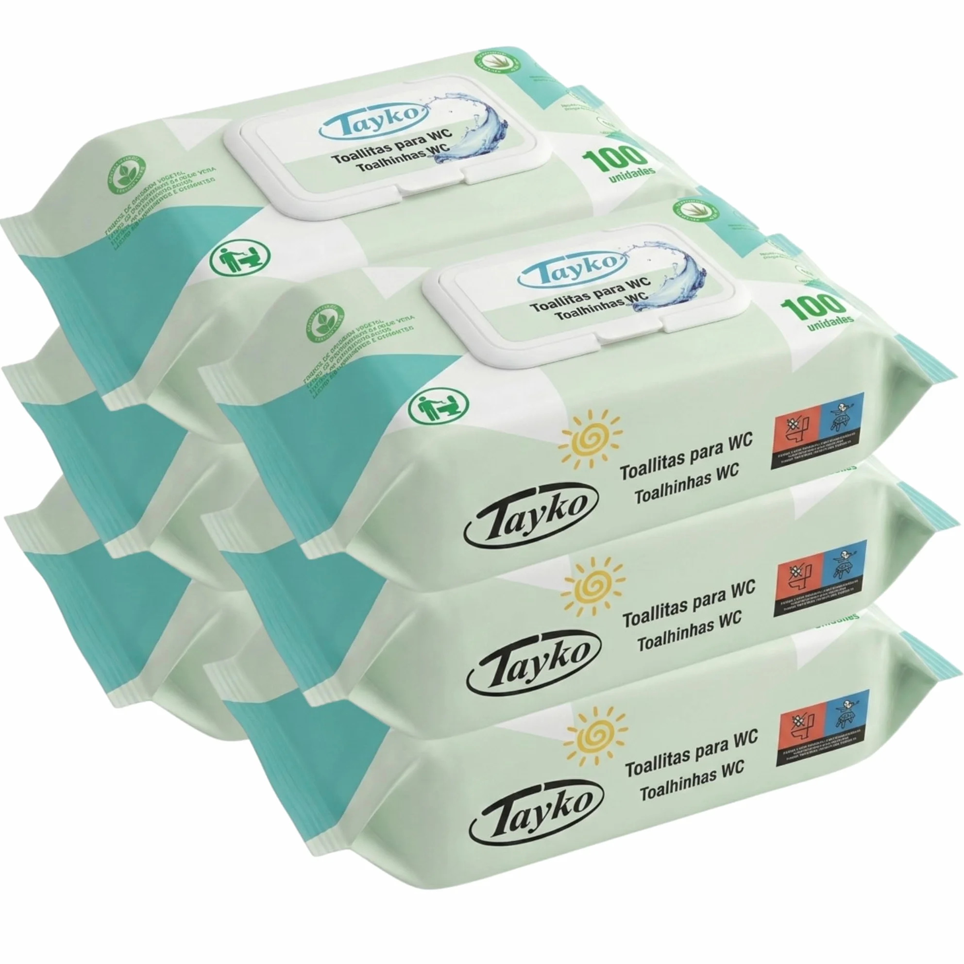 Tayko Toallitas Papel Higiénico Húmedo Aloe Vera 600 toallitas con Tapa Rígida Biodegradables