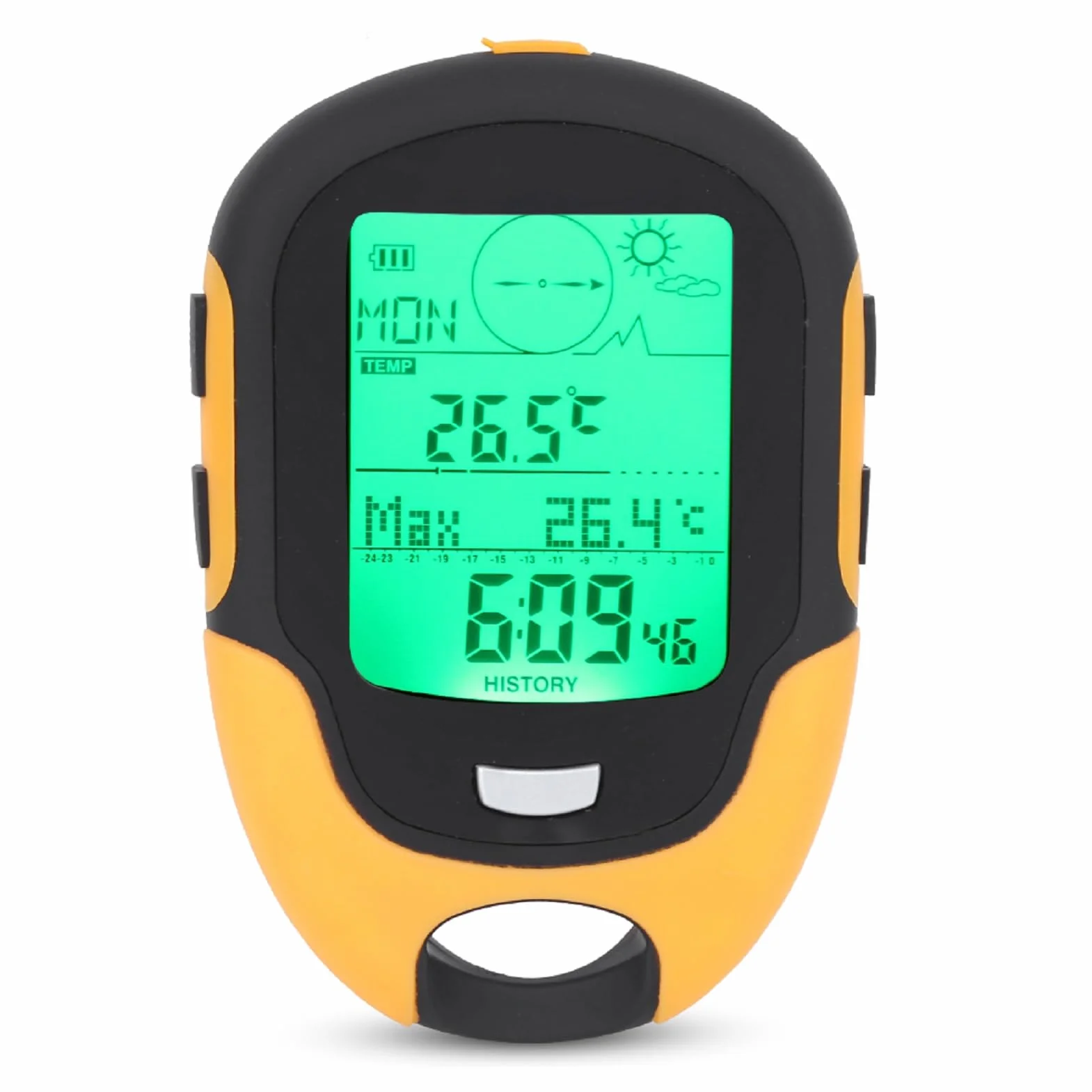 FR500 Al Aire Libre Multifuncional Coche Altímetro Barómetro Termómetro Higrómetro Brújula Altímetro Digital con Múltiples Funciones Portátil Senderismo Altímetro Trekking