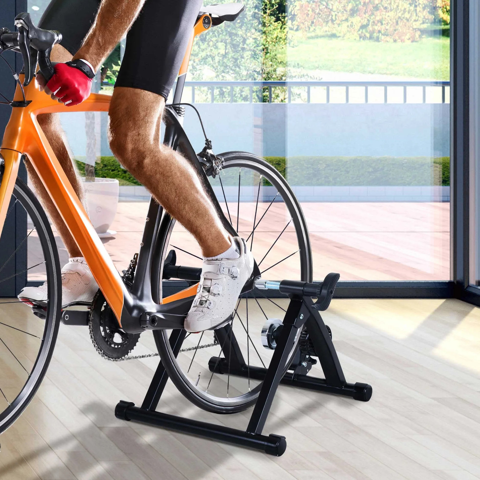 HOMCOM Rodillo de Bicicleta Entrenamiento Plegable con Resistencia Magnética para Ruedas de 650C/700C o 26-28 Pulgadas para Casa Interior Carga 135 kg 54,5x47,2x39,1 cm Negro