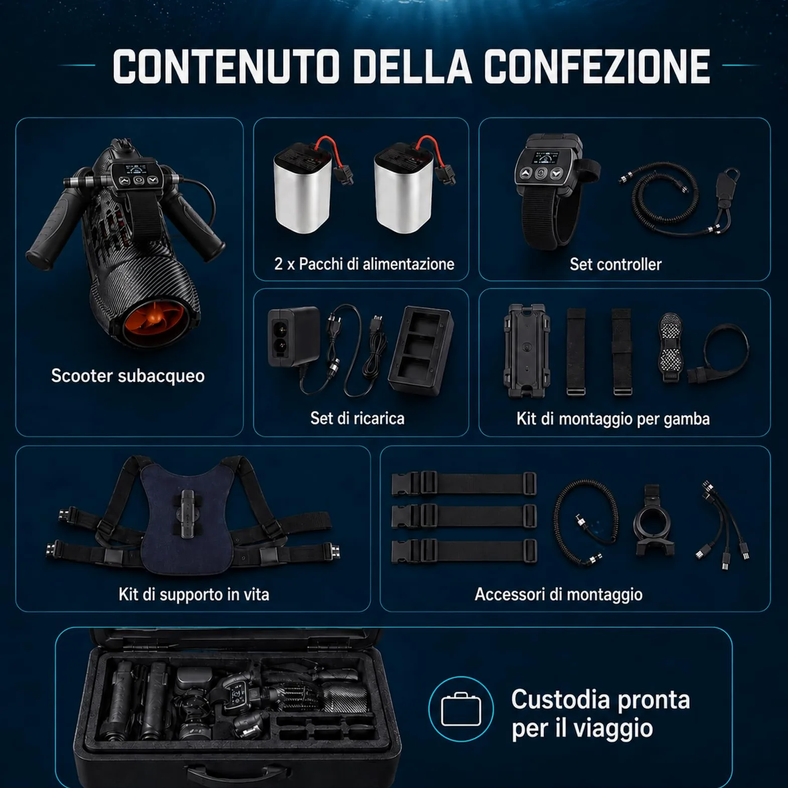 Sea Scooter 650W, Velocidad 7 km/h y Profundidad 40 m, Empuje Potente para Entrenamiento en Piscina Adultos, Snorkel, Equipo de Buceo y Alternativa a Flotadores de Piscina