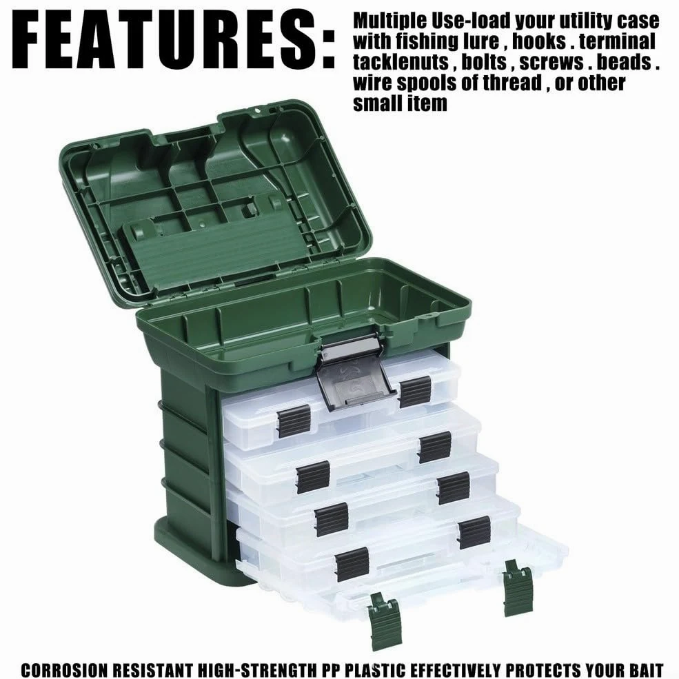 Caja de aparejos de pesca, organizador de almacenamiento impermeable con múltiples compartimentos, funda de plástico PP portátil con asa para señuelos, ganchos y equipo (verde)