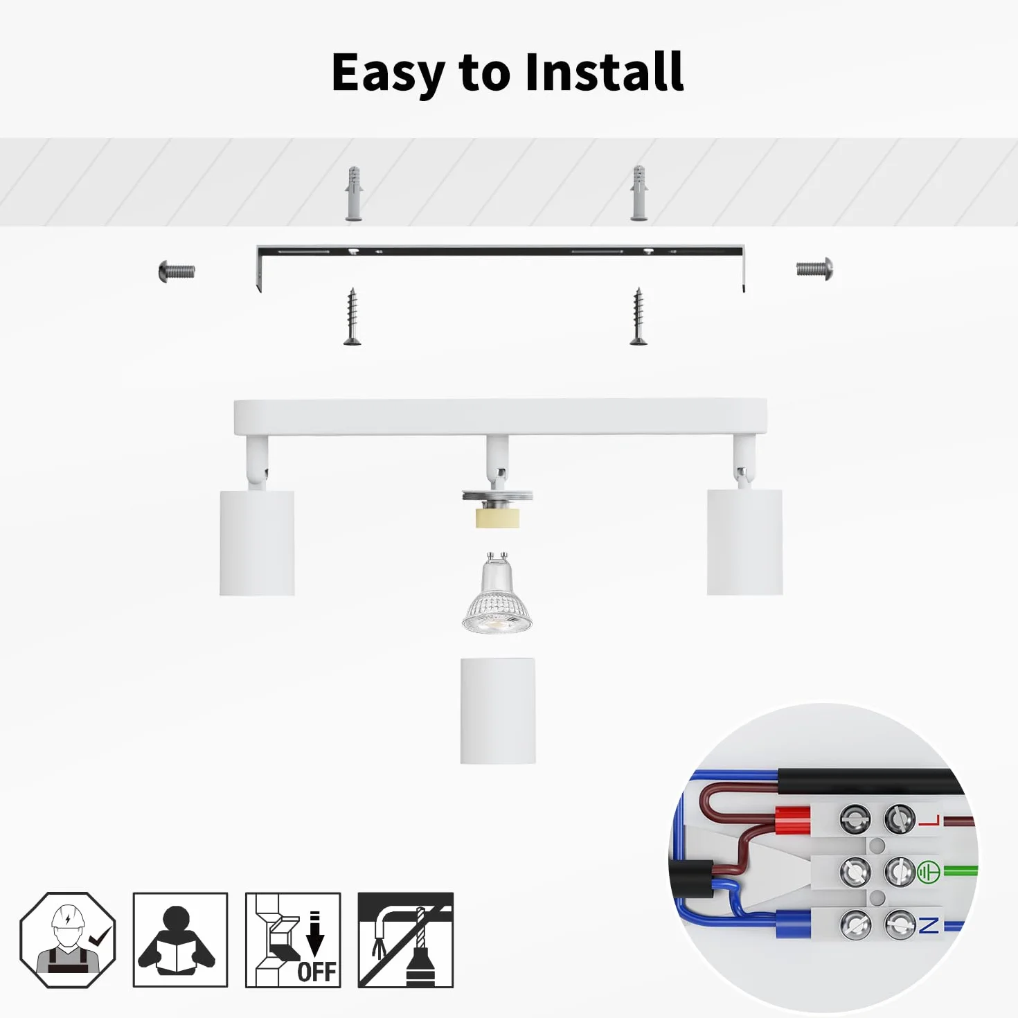 LVWIT Foco de Techo LED Blanco 3 Focos Orientable GU10 Lámpara de Techo Moderna