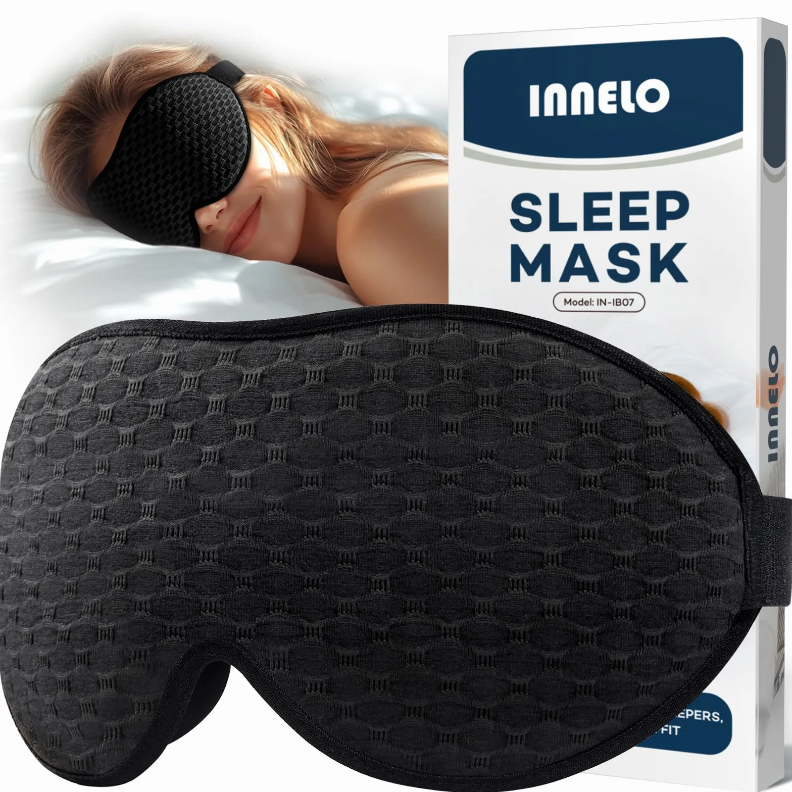 INNELO Máscara de Dormir 3D Antifaz Bloqueo de Luz 100% para Viajes, Negro