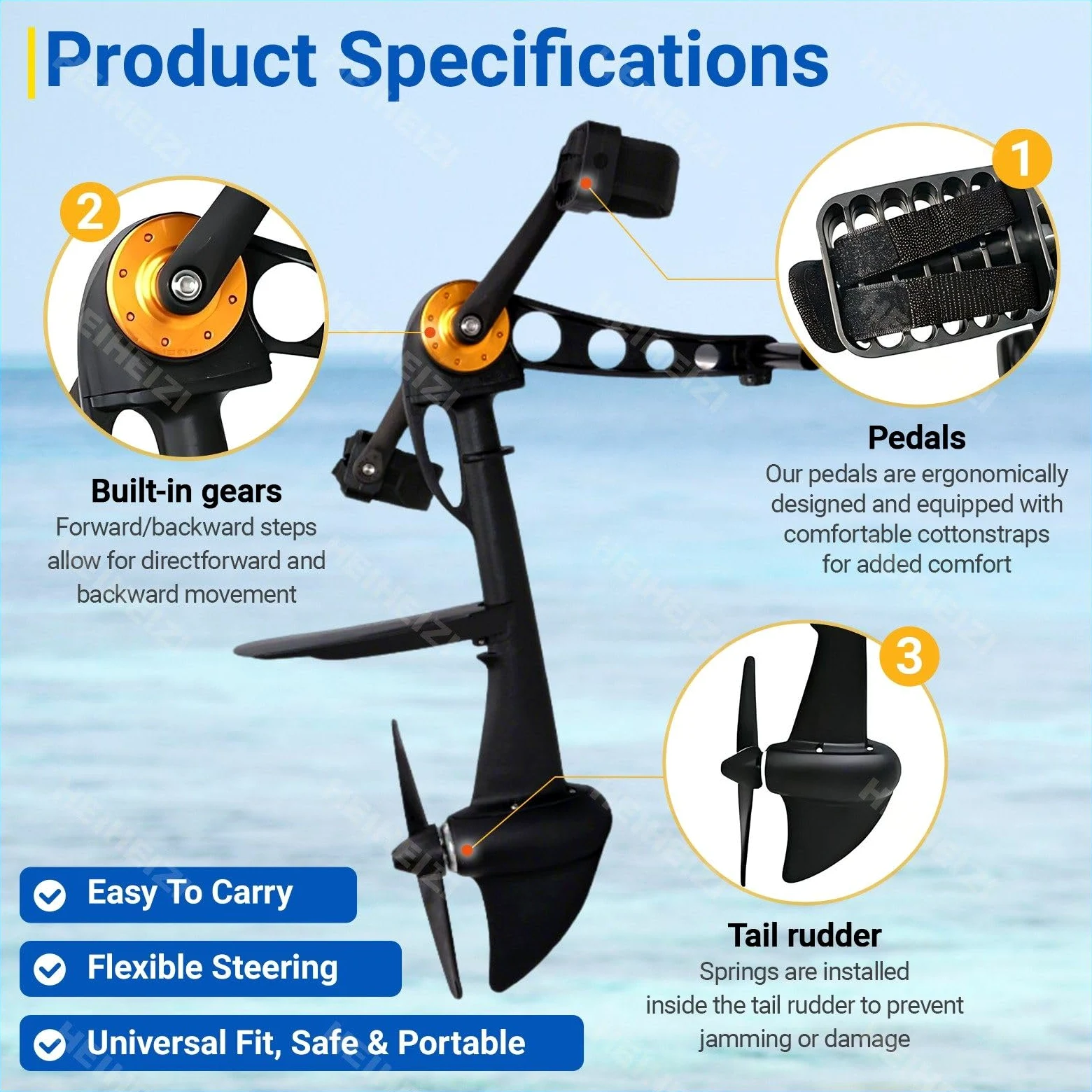 Kit Completo de Propulsión a Pedales Para Kayak, Sistemas de Propulsión Manos Libres, Propulsión Ergonómica con Hélice Retráctil, Apto Para Aguas Poco Profundas en Kayaks Recreativos y de Pesca