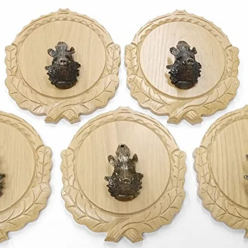 GTK Oferta 5 placas de cuña talladas de roble claro AF 16 cm con 5 cabezas de cuñas, portada grande, tabla de cuñas, cartel para trofeos