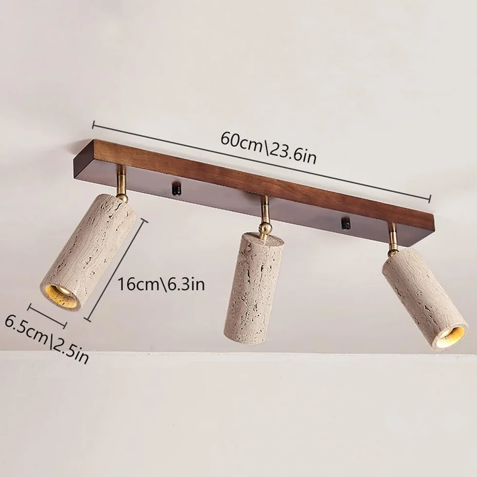 Lámpara de techo ajustable 3 luces Wabi Sabi travertino amarillo color Nogal
