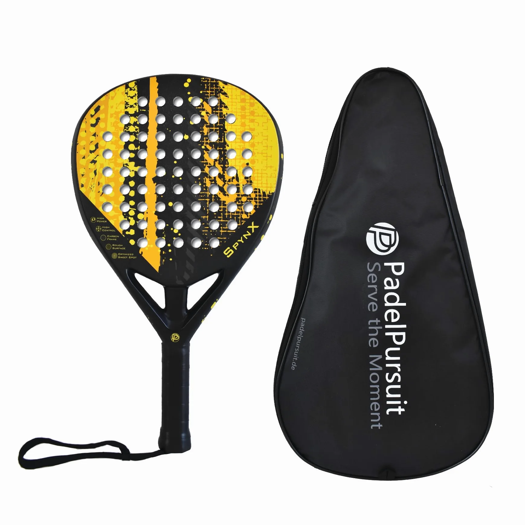 SpynX - Pala de Padel 100% Fibra de Carbono, Superficie Especial para Mayor Efecto, Raqueta de Paddle Tennis - Hombres y Mujeres - 360g Ligera y Duradera - Funda Protectora incluida