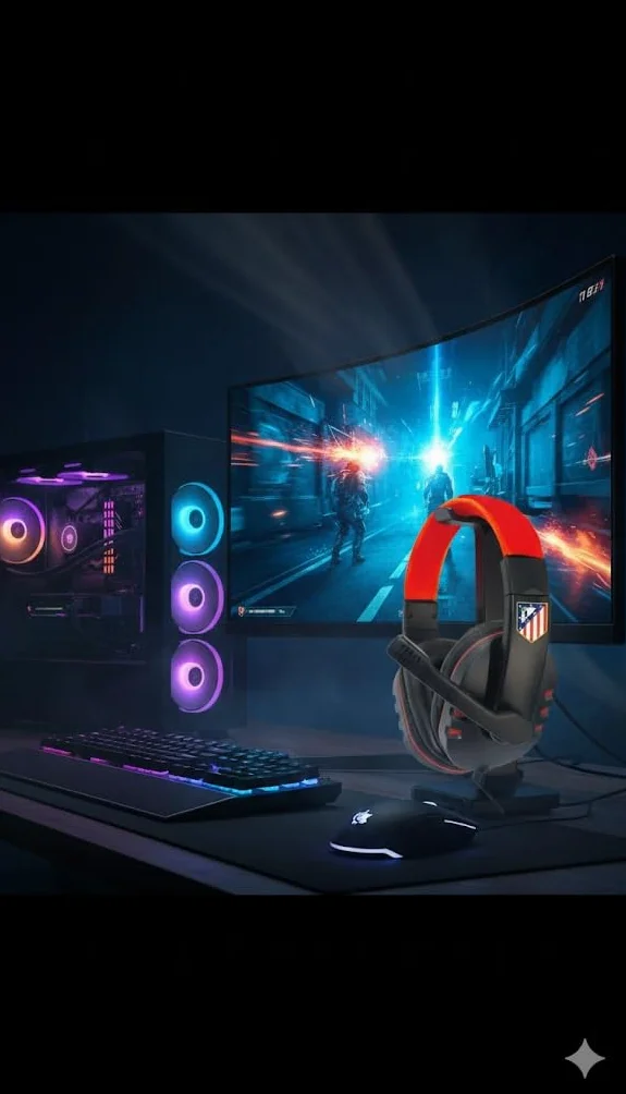 Auriculares Gaming Oficiales del Atlético de Madrid con Micrófono Ajustable y Sonido Envolvente