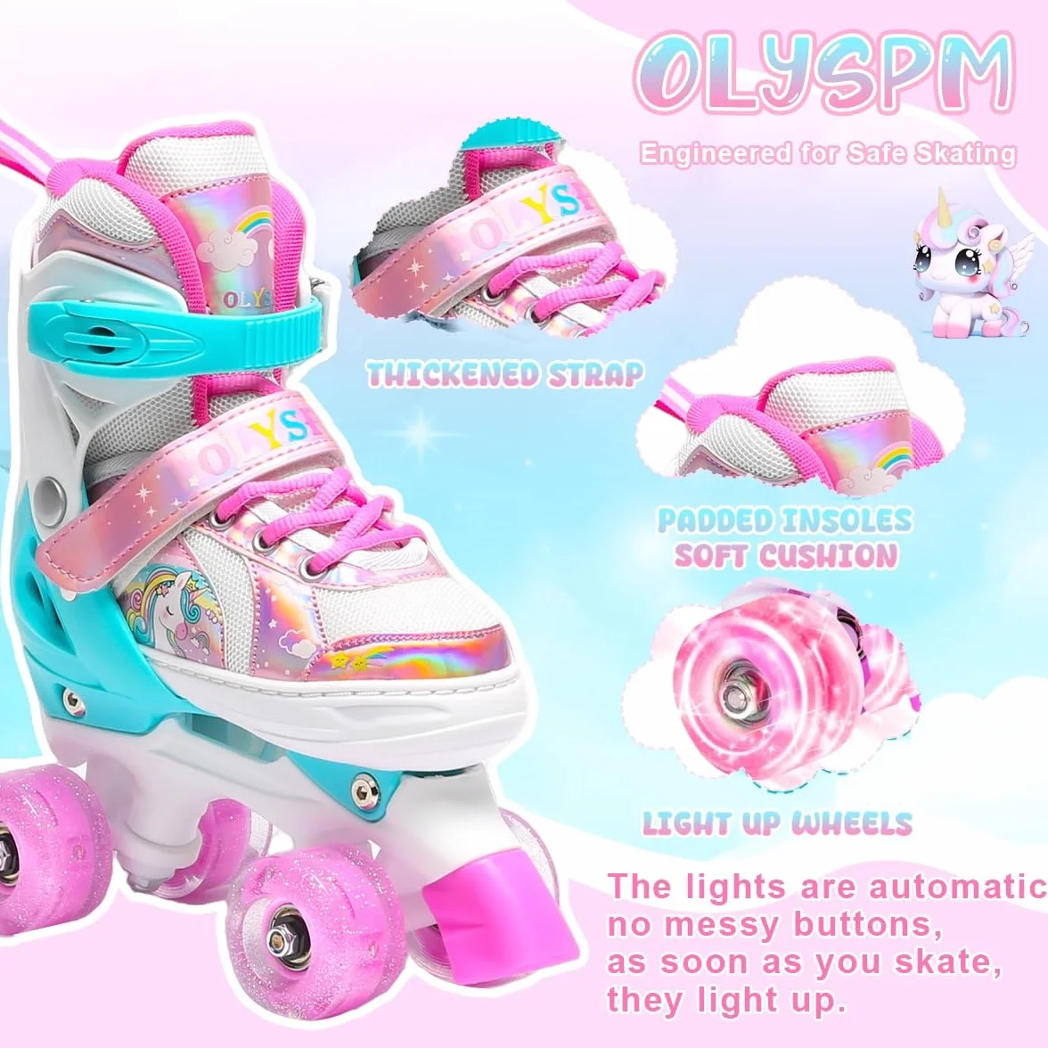 Patines 4 Ruedas Niña,Patines Niña,Patins Regulables en 4 Tamaños con 8 Ruedas Intermitentes para Niños,Niñas y Principiantes