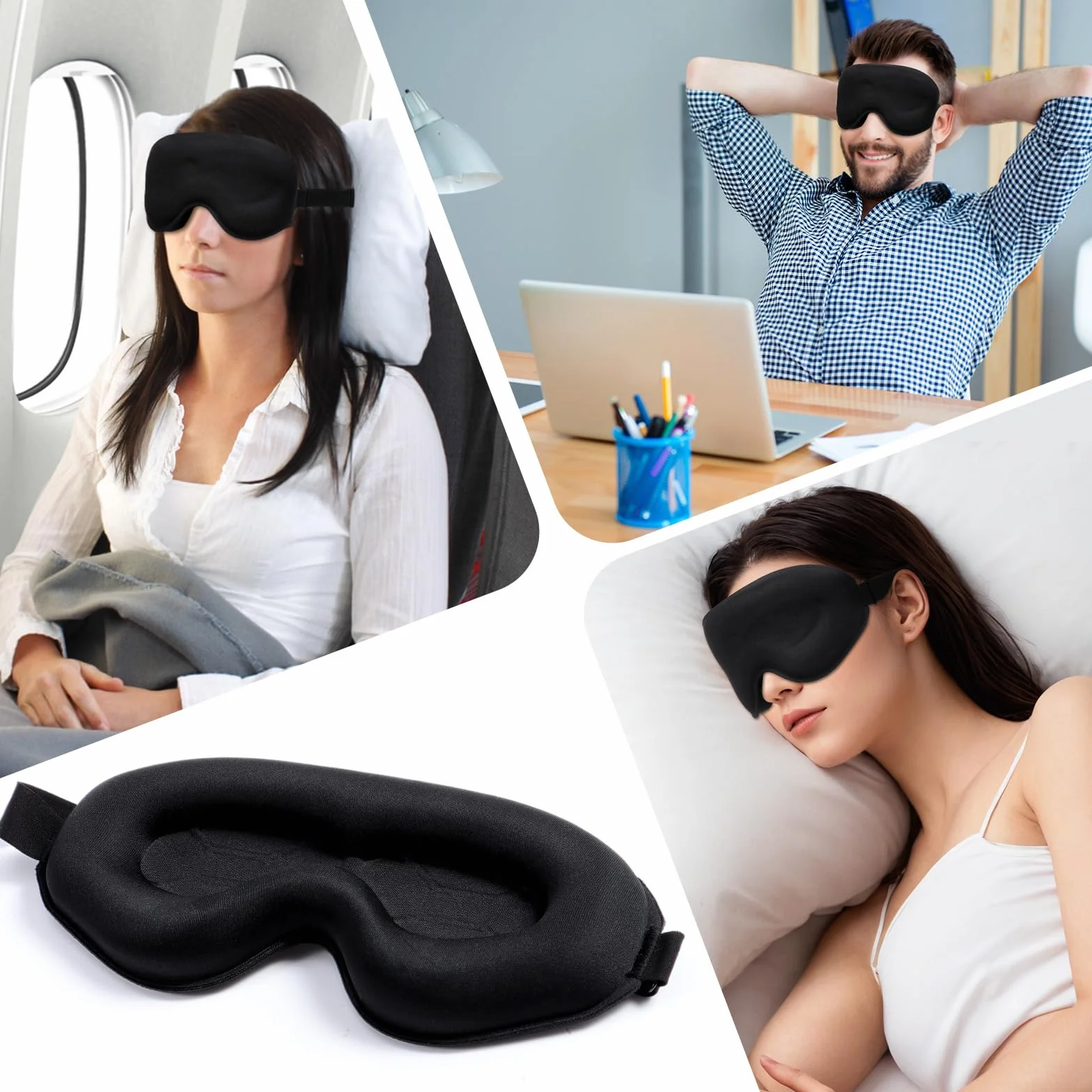 Antifaz para Dormir 3D Correa Ajustable Anti-Luz Sleep Mask para Mujer y Hombre Viajar