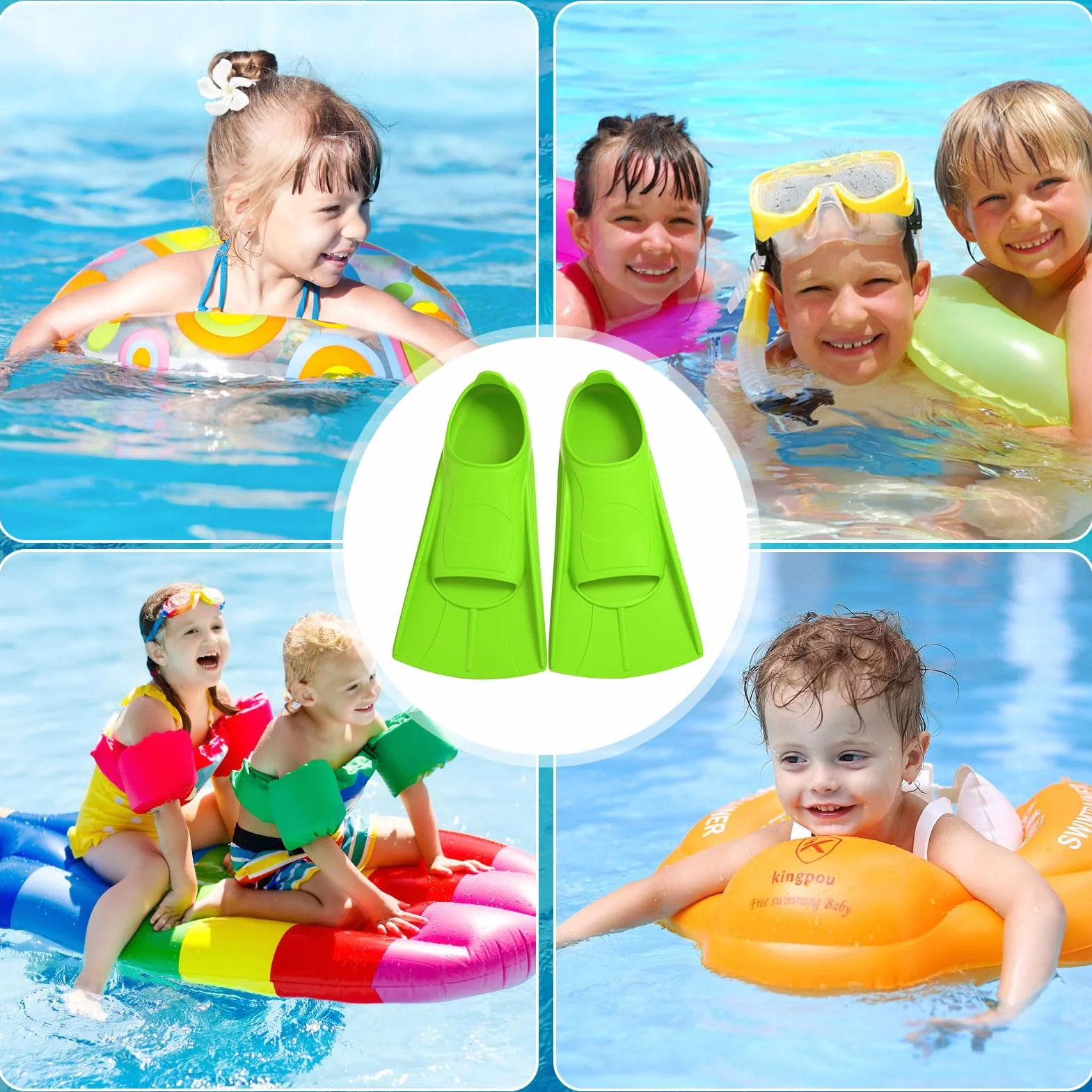 Aletas de natación para niños, de silicona, aletas cortas, aletas cortas, aletas de entrenamiento cortas, aletas de buceo, aletas cortas para niños y adultos