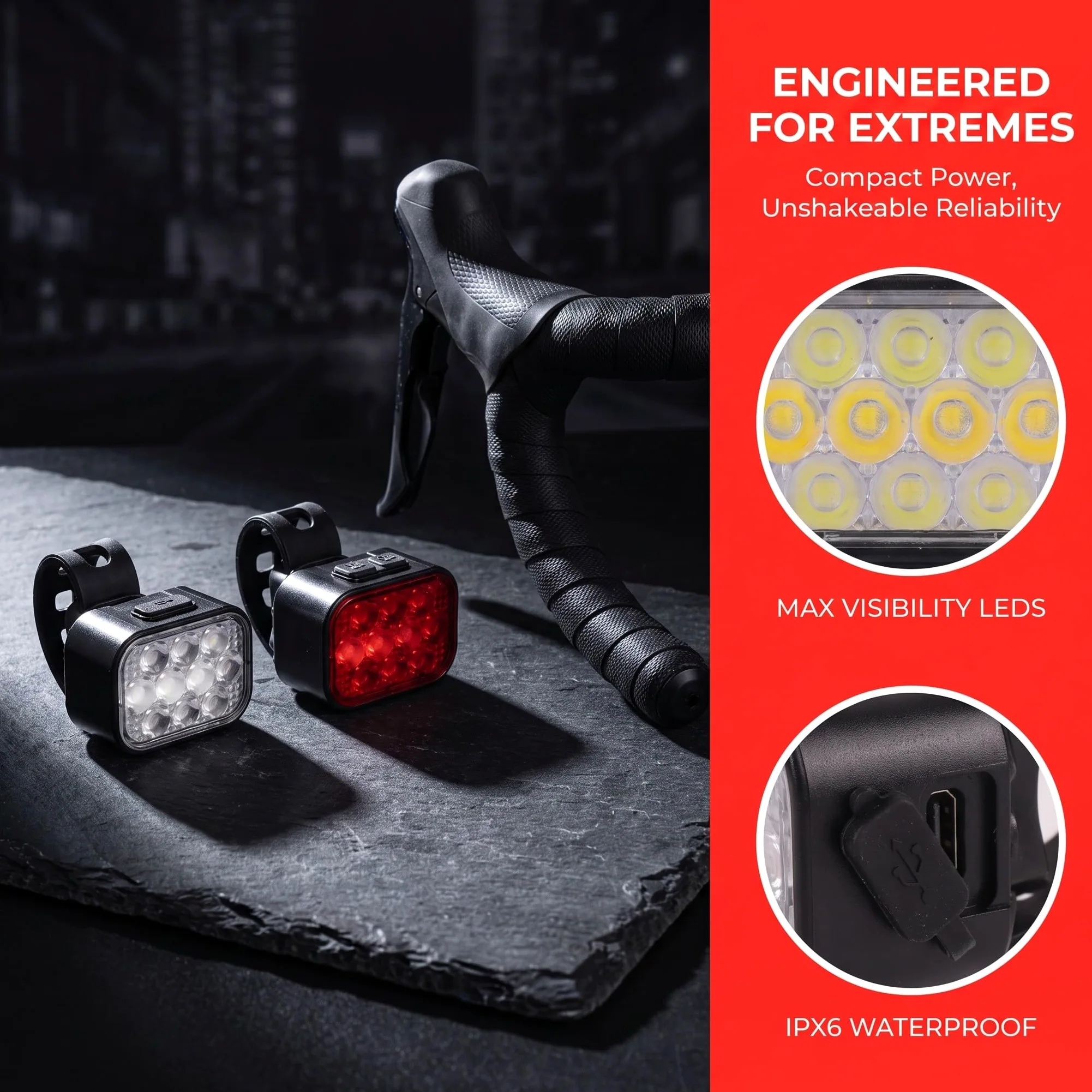 Zerodeko 1 Juego de Luces para Bicicleta Recargables por USB e Impermeables: LED superbrillantes | Faro delantero con 8 modos y luz trasera con 9 modos - Resistente al agua para ciclismo en cualquier condición climática.