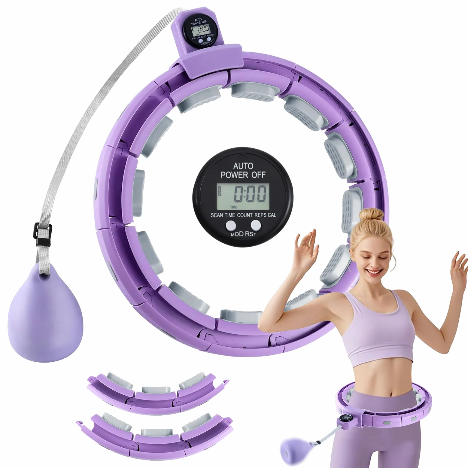 Aro de Hula Hoop Smart para Adultos y Principiantes, aro de Hula Hoop Desmontable con 18 Nudos, Bola de Peso y Contador, para Adelgazar y Ponerse en Forma, para Mujeres y Hombres