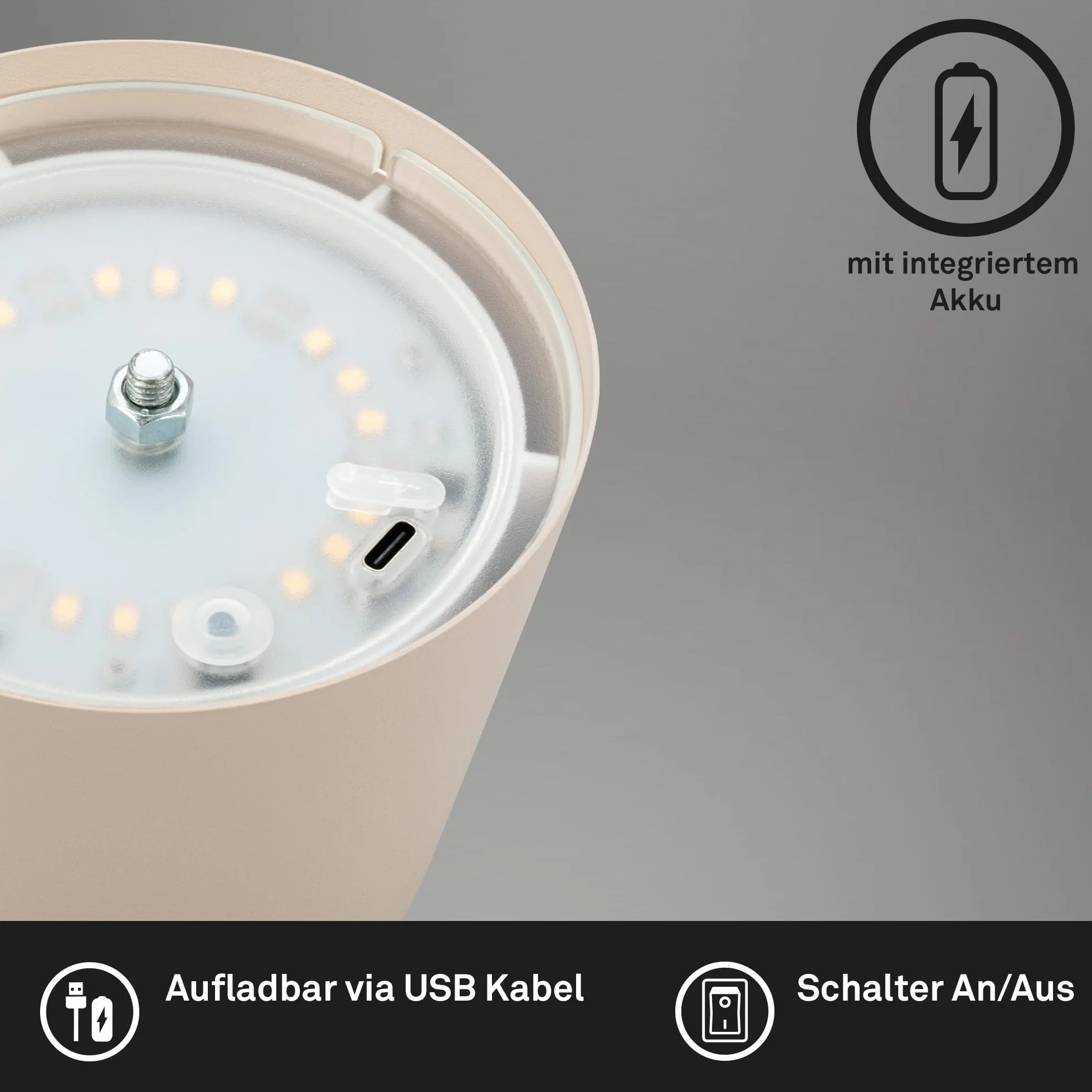 Briloner Lote 2 Lámparas Mesa LED Inalámbricas Regulables Táctil Batería Reemplazable USB-C Ø12x36 cm Beige