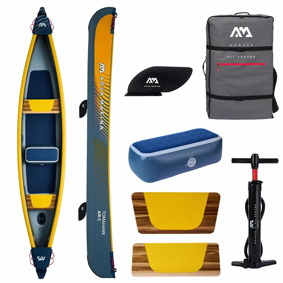 Aqua Marina Tomahawk - Canoa de Velocidad Inflable de 15 pies con 8 Puntadas, para 2 a 3 Personas