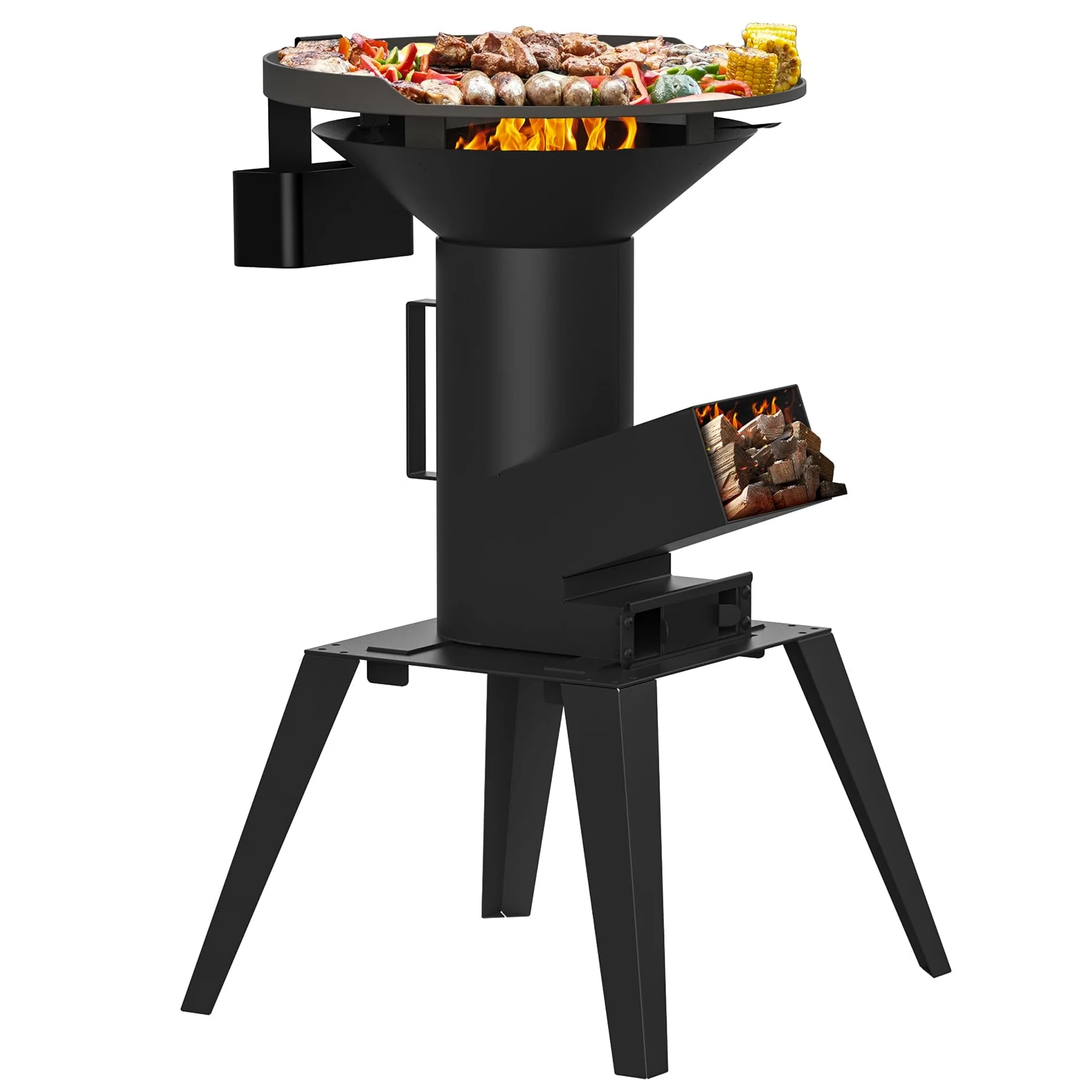 Onlyfire Estufa de Cohete de Camping Estufa Rocket Portátil, Estufa de Cañón con Placa Grill, Rejilla Grill y Rejilla para Ollas, 3 en 1 Multifunción Rocket Stove, Horno de Cohetes Exterior