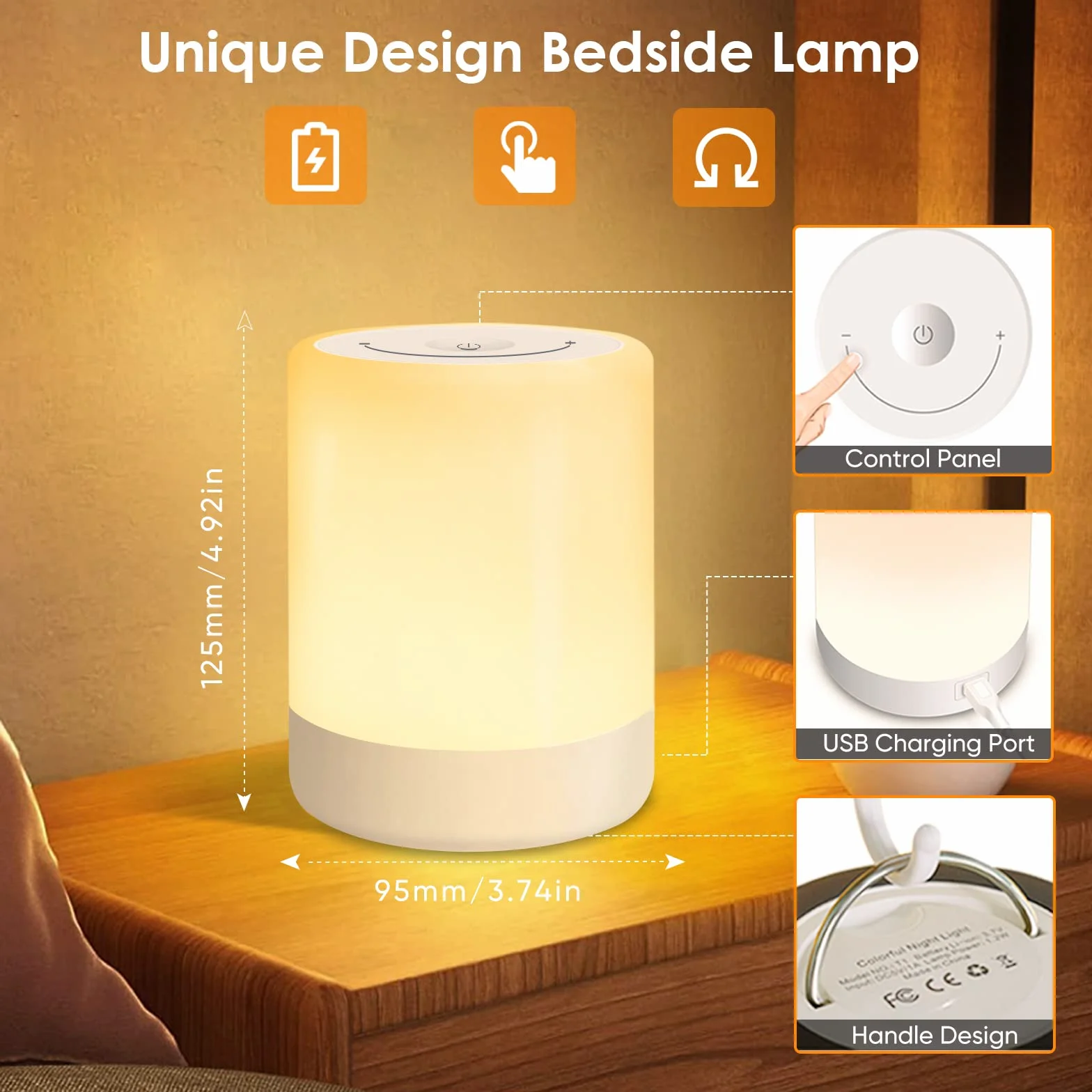 SOLIDEE LED Luz Nocturna Infantil, Lampara Bebe Regulable Táctil Recargable USB, 7 Modos Color