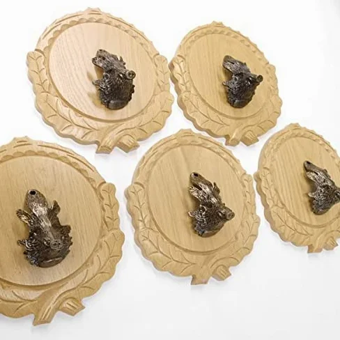 GTK Oferta 5 placas de cuña talladas de roble claro AF 16 cm con 5 cabezas de cuñas, portada grande, tabla de cuñas, cartel para trofeos
