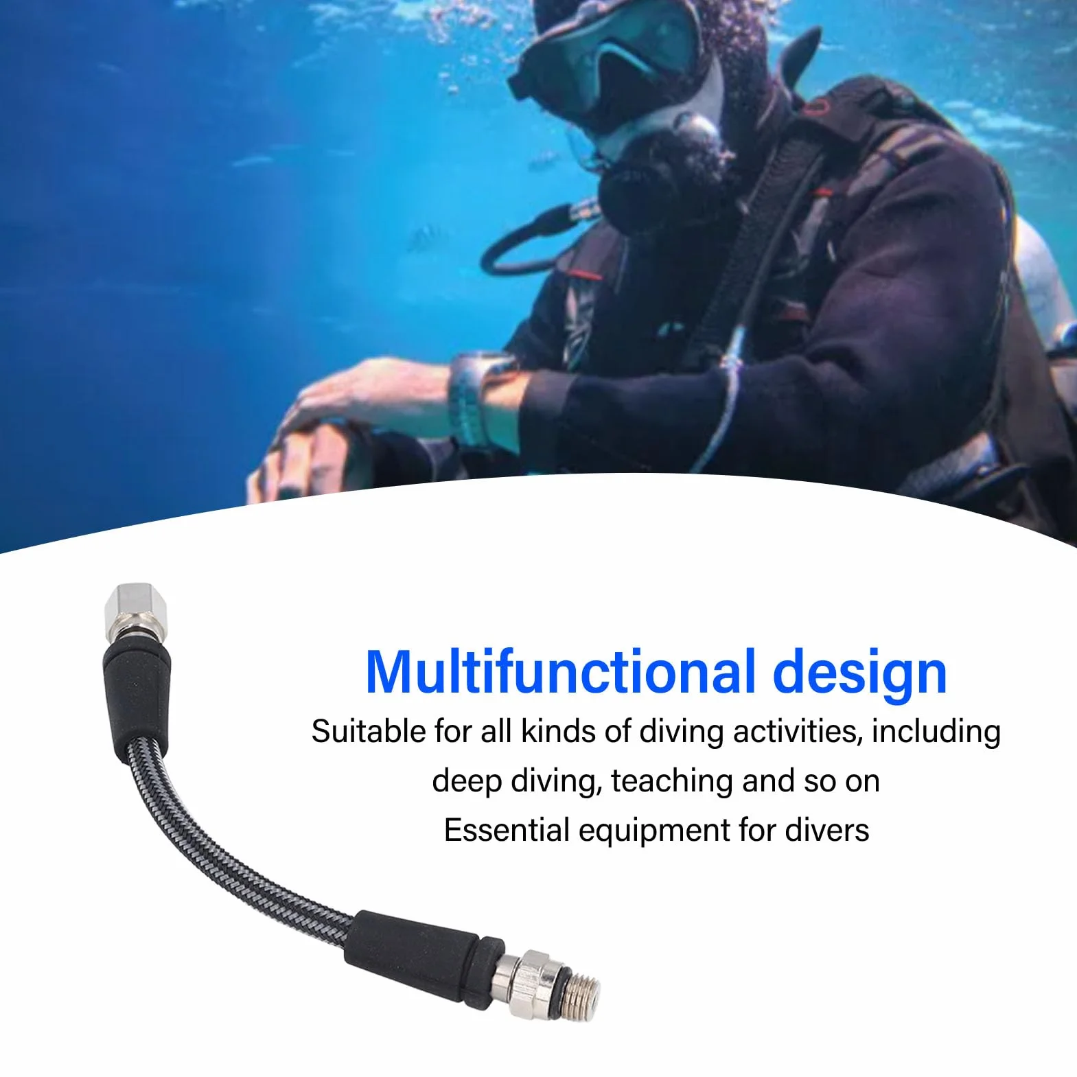 Manguera de Alta Presión, Manguera Trenzada Flexible de Buceo, Manguera Reguladora HP con Rosca 7/16 20UNF, Adaptador Trenzado de Fibra de Carbono y Aleación de Aluminio