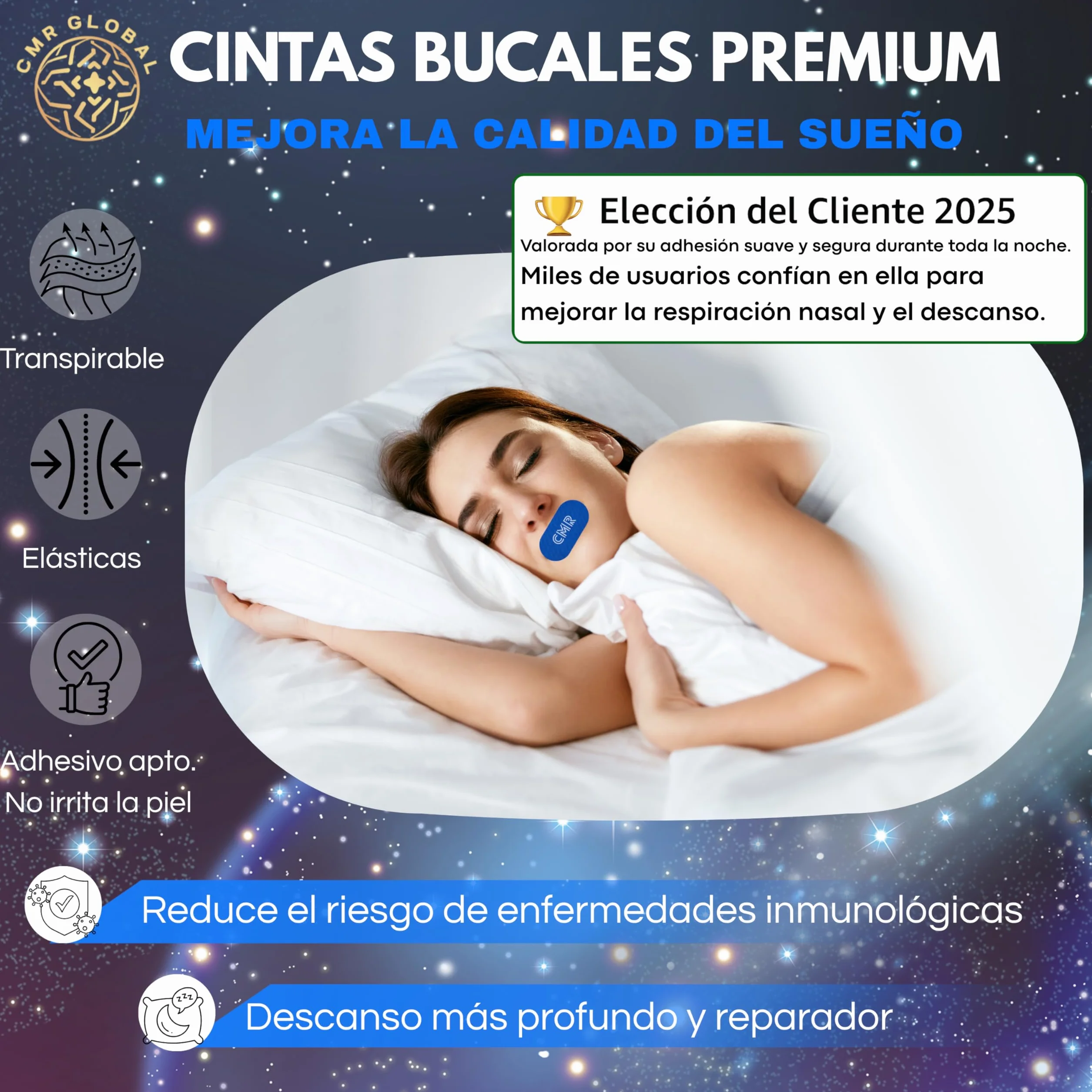 Mouth Tape Pack Premium para Dormir Antirronquidos 60 Tiras Bucales Cinta Mejora Respiración