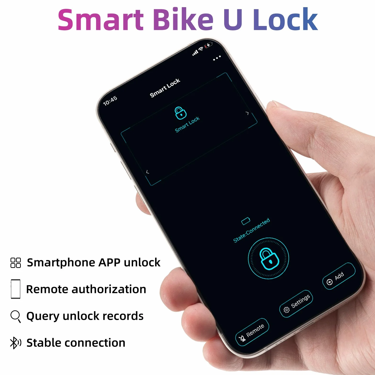 ROCKBROS Candado en U Alta Seguridad con Huella Dactilar Aplicación Bluetooth, Bloqueo Inteligente Electrónico Antirrobo para Bicicleta Motocicleta Scooter Puerta